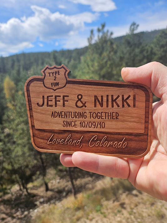 Personalized Team or Couple Adventuring Wood Fridge Magnet