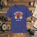 Bigfoot Roam Free America 250 Blue T-Shirt – Patriotic Bigfoot Hiking Shirt, Outdoor Adventure Tee, USA 250th Anniversary Gift
