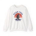 Bigfoot Roam Free America 250 White Heavy Blend™ Crewneck Sweatshirt  – Patriotic Bigfoot Hiking Shirt, Outdoor Adventure Sweatshirt, USA 250th Anniversary Gift