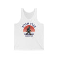 Bigfoot Roam Free America 250 White Unisex Jersey Tank – Patriotic Bigfoot Hiking Shirt, Outdoor Adventure Tank, USA 250th Anniversary Gift