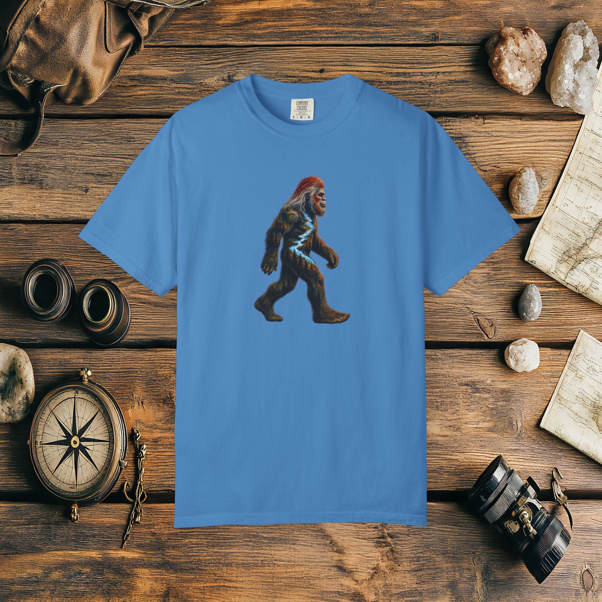 Bigfoot Sunset Comfort Colors® 1717 Premium T-Shirt, Nature Bigfoot Graphic Tee, Wildlife Landscape Shirt, Rustic Outdoor Adventure Shirt, Forest Sasquatch Tee