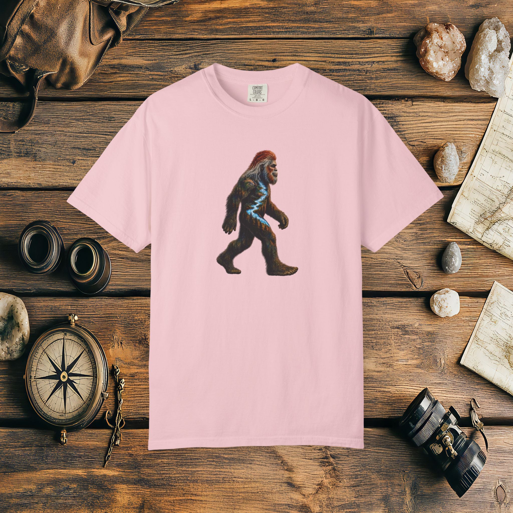 Bigfoot Sunset Comfort Colors® 1717 Premium T-Shirt, Nature Bigfoot Graphic Tee, Wildlife Landscape Shirt, Rustic Outdoor Adventure Shirt, Forest Sasquatch Tee