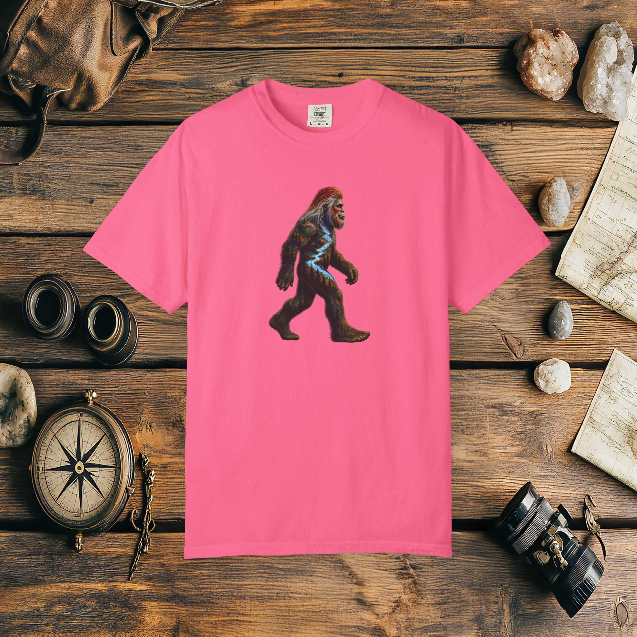 Bigfoot Sunset Comfort Colors® 1717 Premium T-Shirt, Nature Bigfoot Graphic Tee, Wildlife Landscape Shirt, Rustic Outdoor Adventure Shirt, Forest Sasquatch Tee