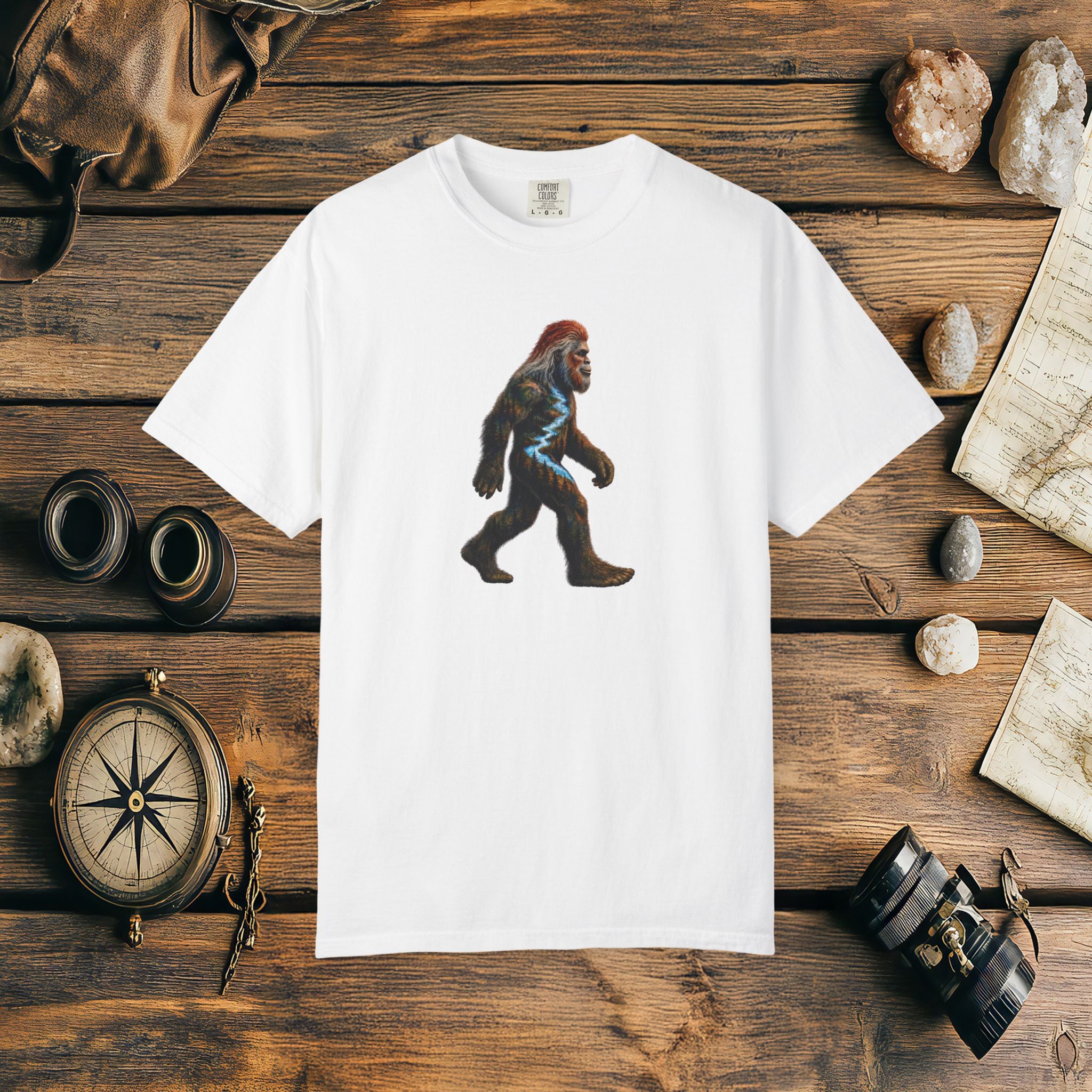 Bigfoot Sunset Comfort Colors® 1717 Premium T-Shirt, Nature Bigfoot Graphic Tee, Wildlife Landscape Shirt, Rustic Outdoor Adventure Shirt, Forest Sasquatch Tee