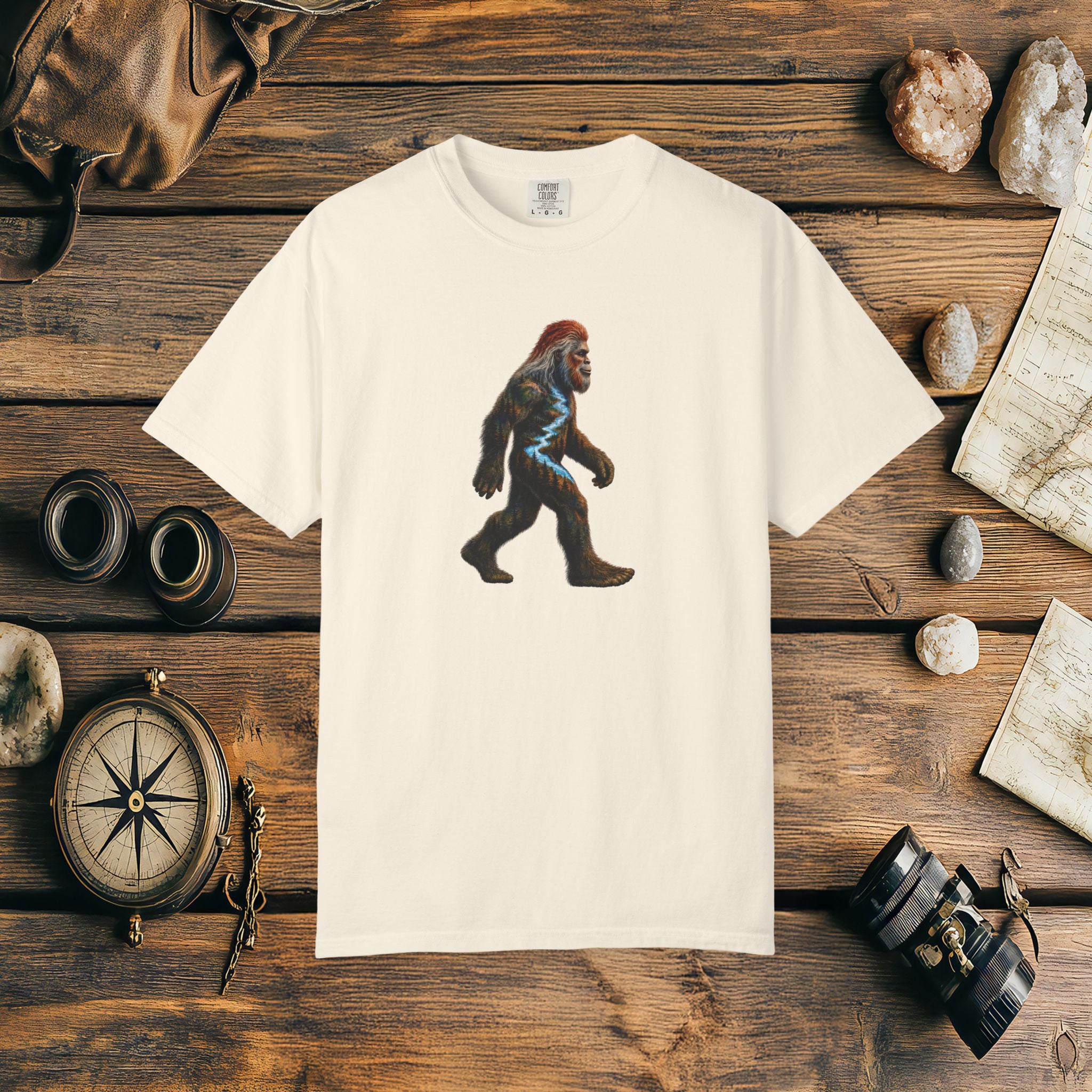 Bigfoot Sunset Comfort Colors® 1717 Premium T-Shirt, Nature Bigfoot Graphic Tee, Wildlife Landscape Shirt, Rustic Outdoor Adventure Shirt, Forest Sasquatch Tee