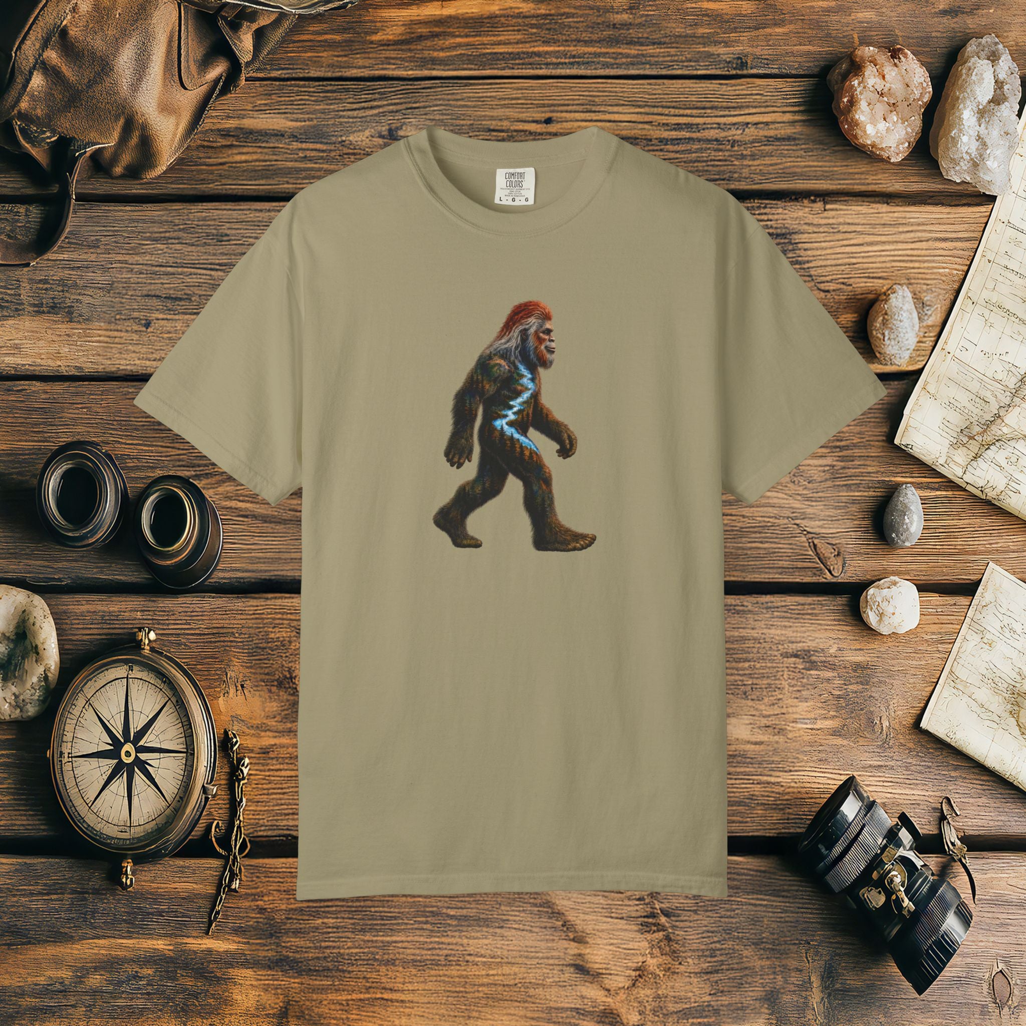 Bigfoot Sunset Comfort Colors® 1717 Premium T-Shirt, Nature Bigfoot Graphic Tee, Wildlife Landscape Shirt, Rustic Outdoor Adventure Shirt, Forest Sasquatch Tee