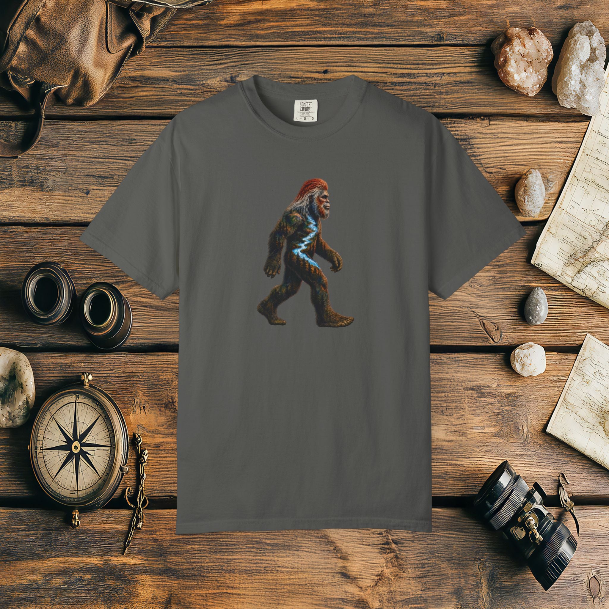 Bigfoot Sunset Comfort Colors® 1717 Premium T-Shirt, Nature Bigfoot Graphic Tee, Wildlife Landscape Shirt, Rustic Outdoor Adventure Shirt, Forest Sasquatch Tee