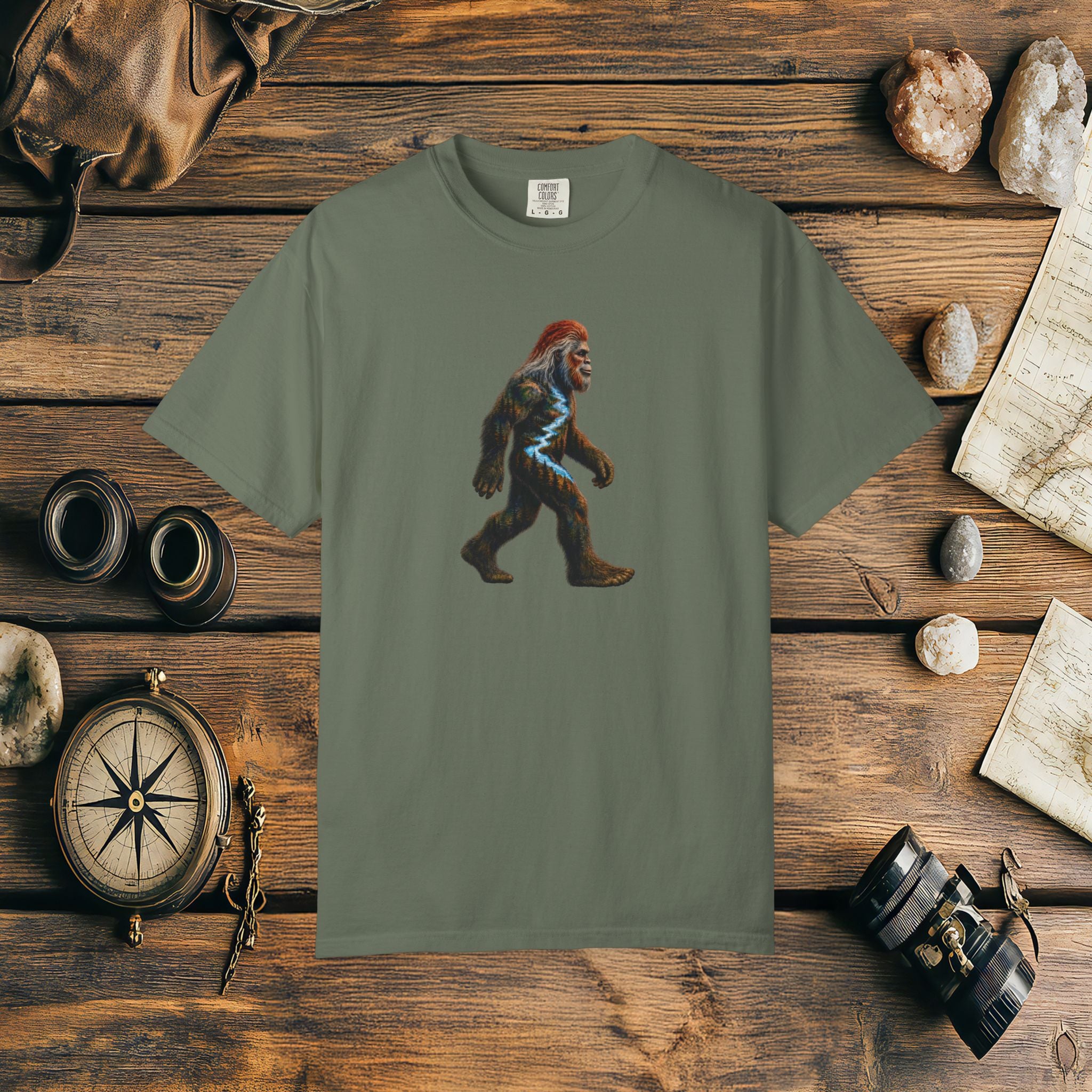 Bigfoot Sunset Comfort Colors® 1717 Premium T-Shirt, Nature Bigfoot Graphic Tee, Wildlife Landscape Shirt, Rustic Outdoor Adventure Shirt, Forest Sasquatch Tee