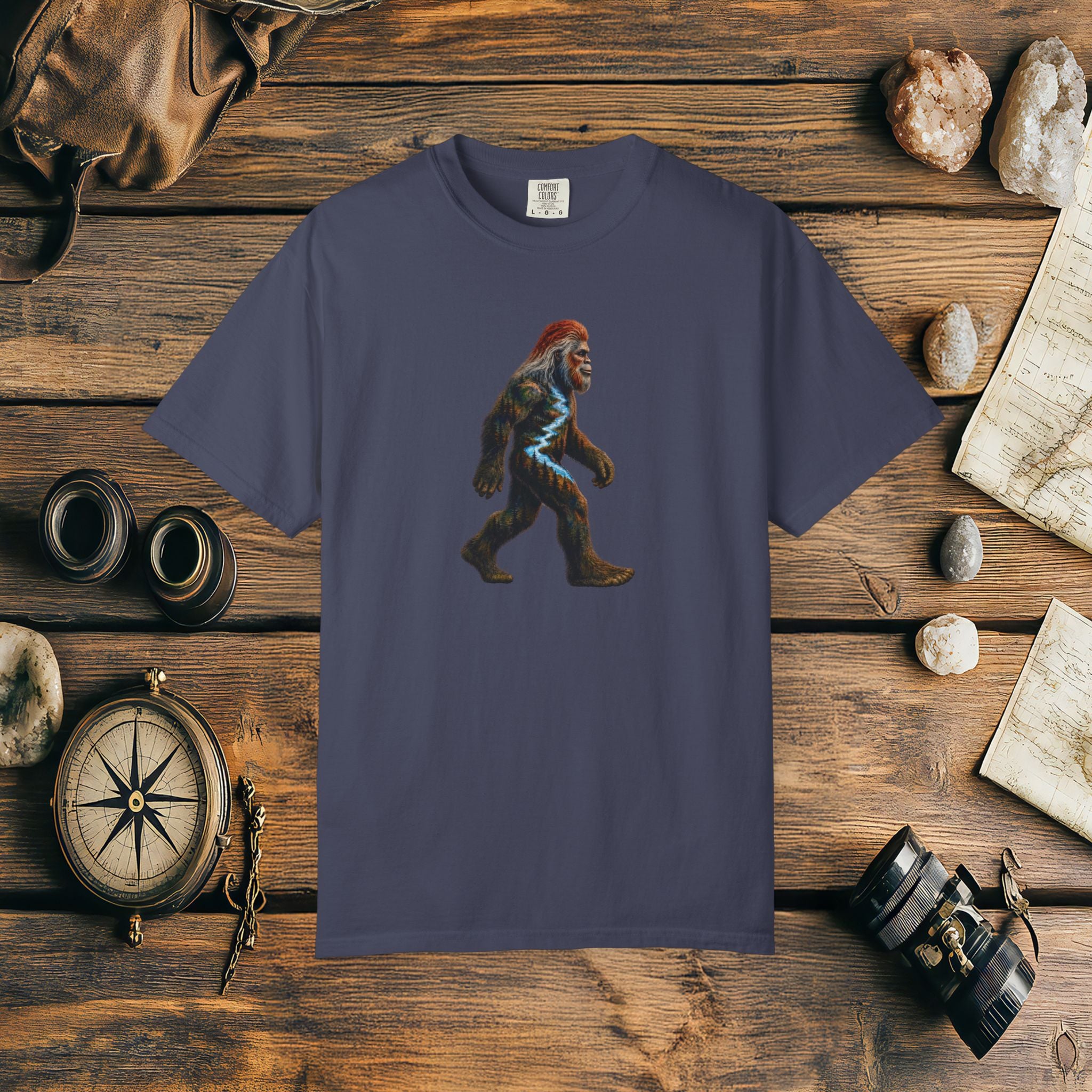Bigfoot Sunset Comfort Colors® 1717 Premium T-Shirt, Nature Bigfoot Graphic Tee, Wildlife Landscape Shirt, Rustic Outdoor Adventure Shirt, Forest Sasquatch Tee