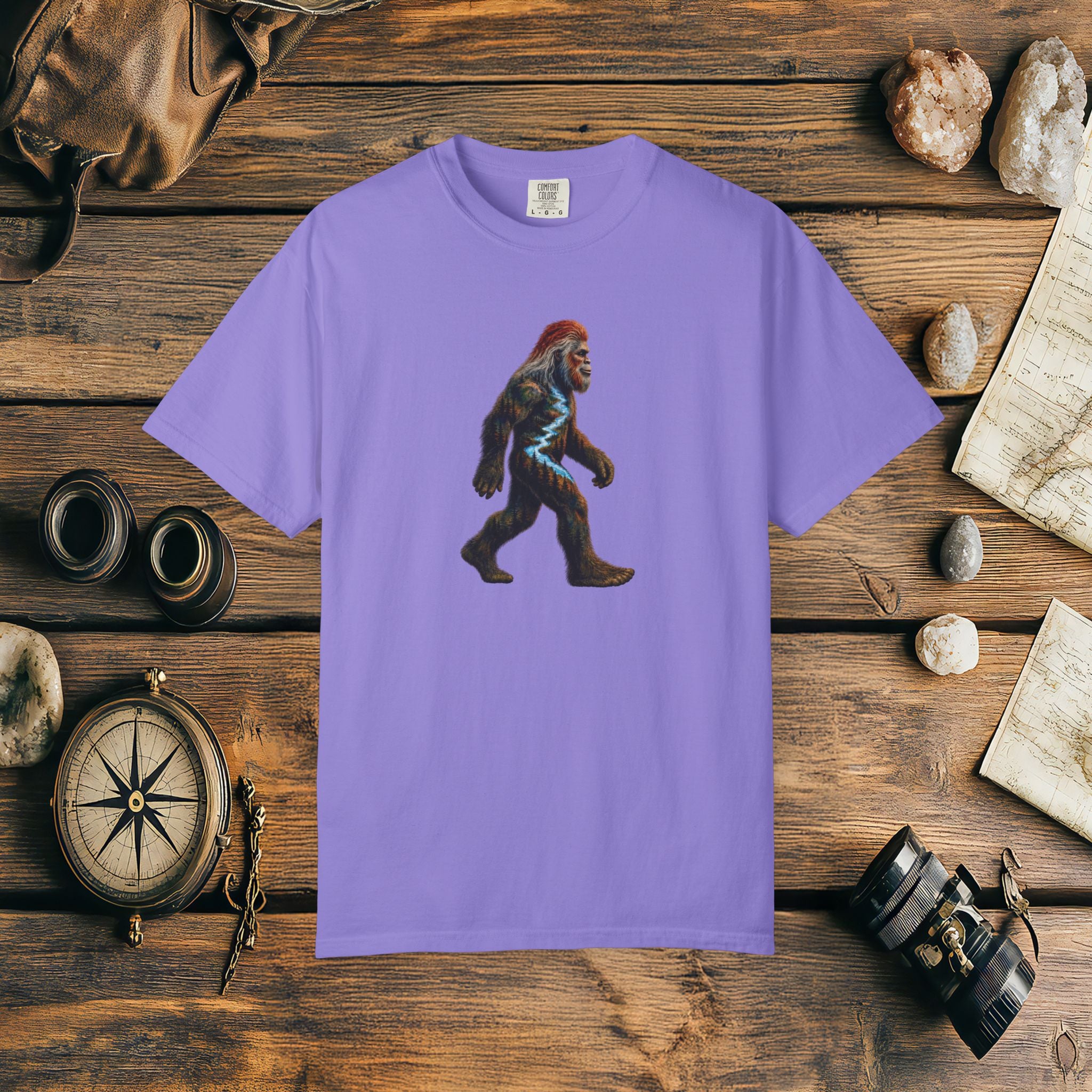 Bigfoot Sunset Comfort Colors® 1717 Premium T-Shirt, Nature Bigfoot Graphic Tee, Wildlife Landscape Shirt, Rustic Outdoor Adventure Shirt, Forest Sasquatch Tee