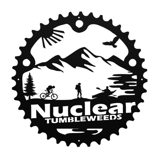 Custom Adventure Racing Chainring Metal Sign With Female Hiker, Personalized Adventure Race Gift, Metal Adventure Wall Art, Home Decor Black