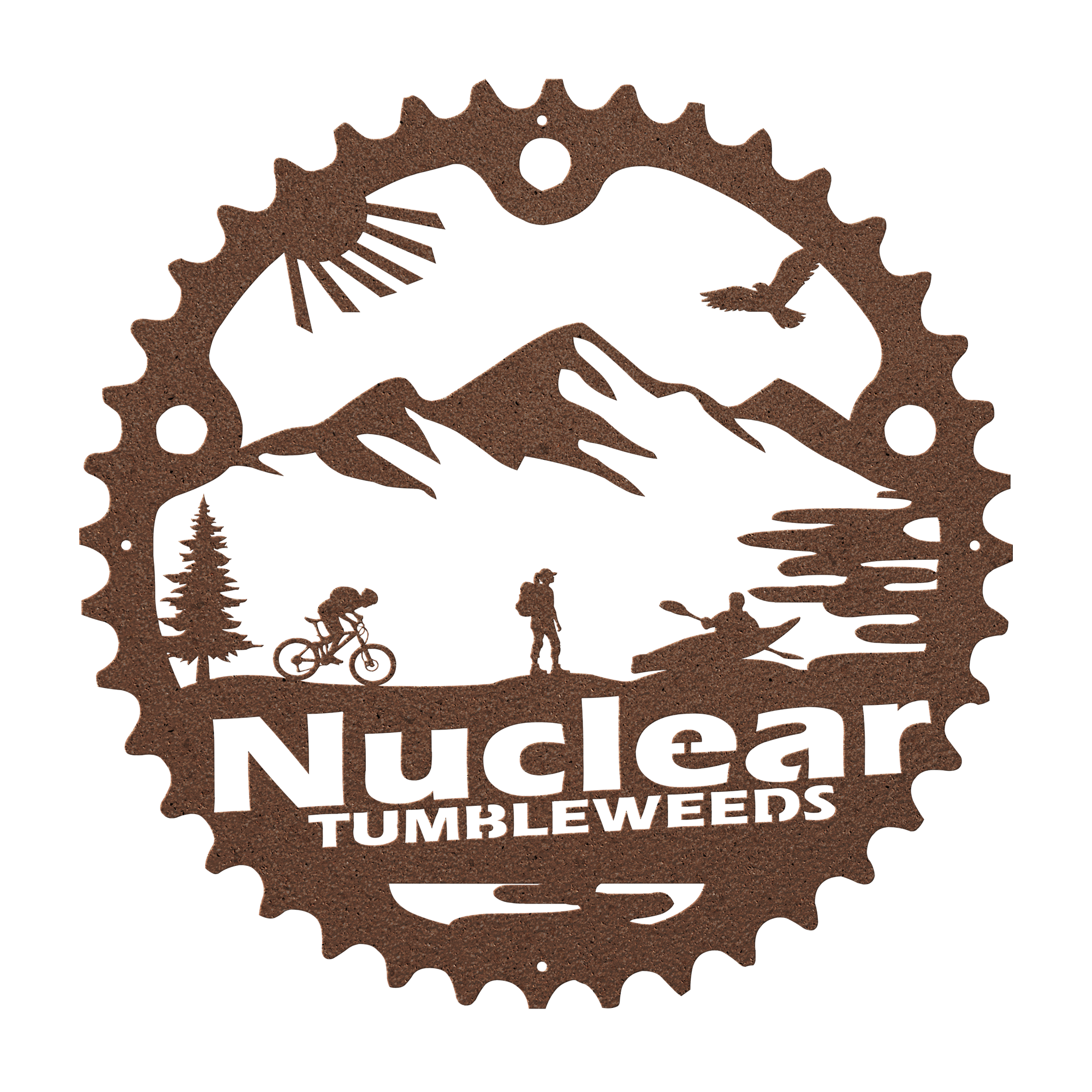 Custom Adventure Racing Chainring Metal Sign With Female Hiker, Personalized Adventure Race Gift, Metal Adventure Wall Art, Home Decor Copper