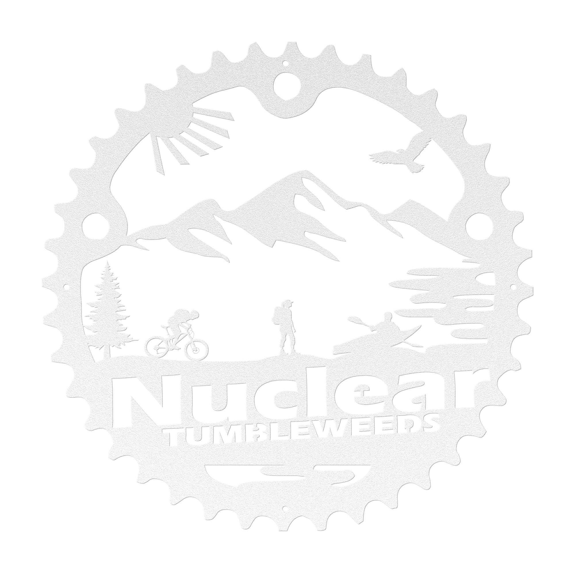 Custom Adventure Racing Chainring Metal Sign With Female Hiker, Personalized Adventure Race Gift, Metal Adventure Wall Art, Home Decor White