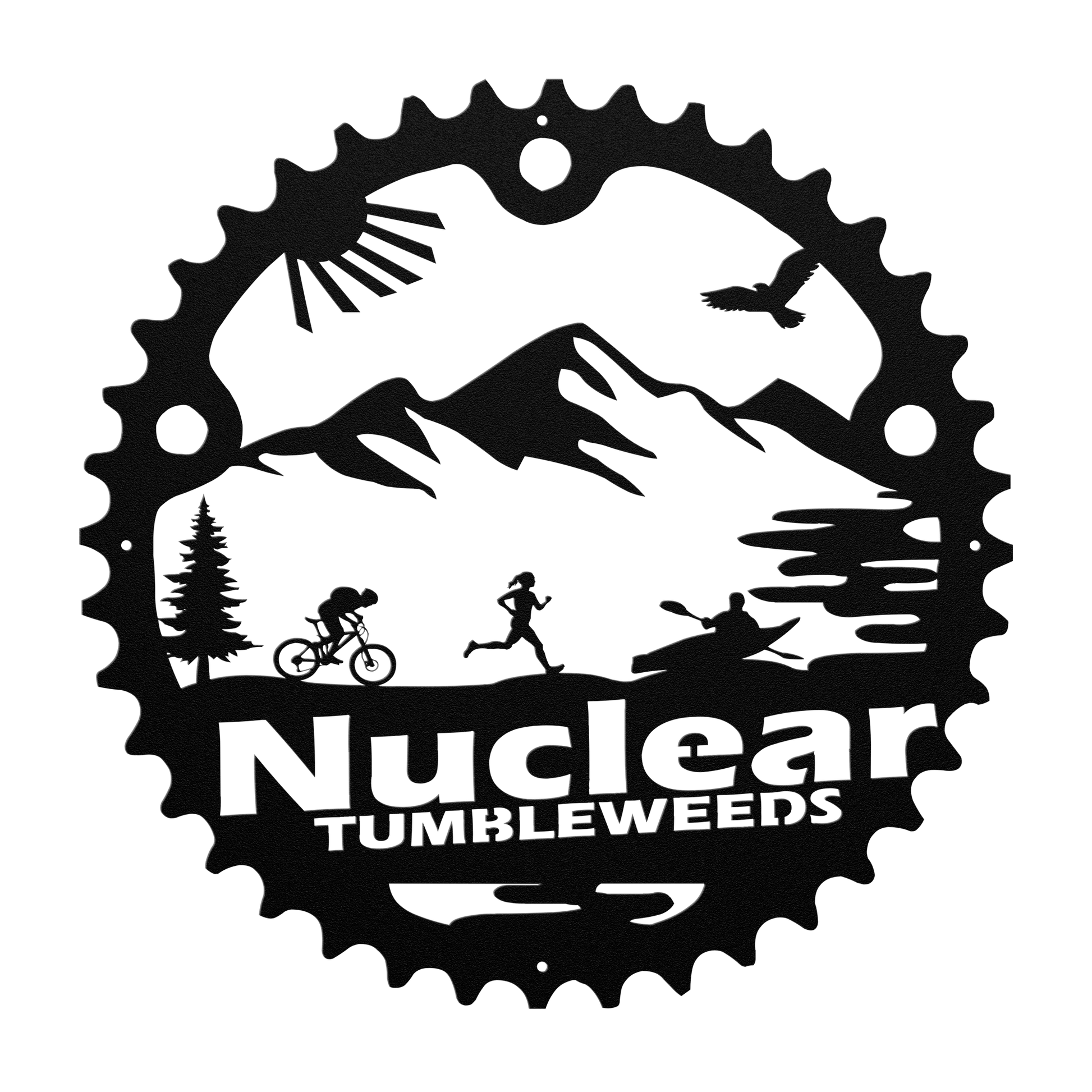 Custom Adventure Racing Chainring Metal Sign With Female Runner, Personalized Adventure Race Gift, Metal Adventure Wall Art, Home Decor Black