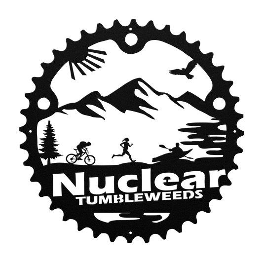 Custom Adventure Racing Chainring Metal Sign With Female Runner, Personalized Adventure Race Gift, Metal Adventure Wall Art, Home Decor Black