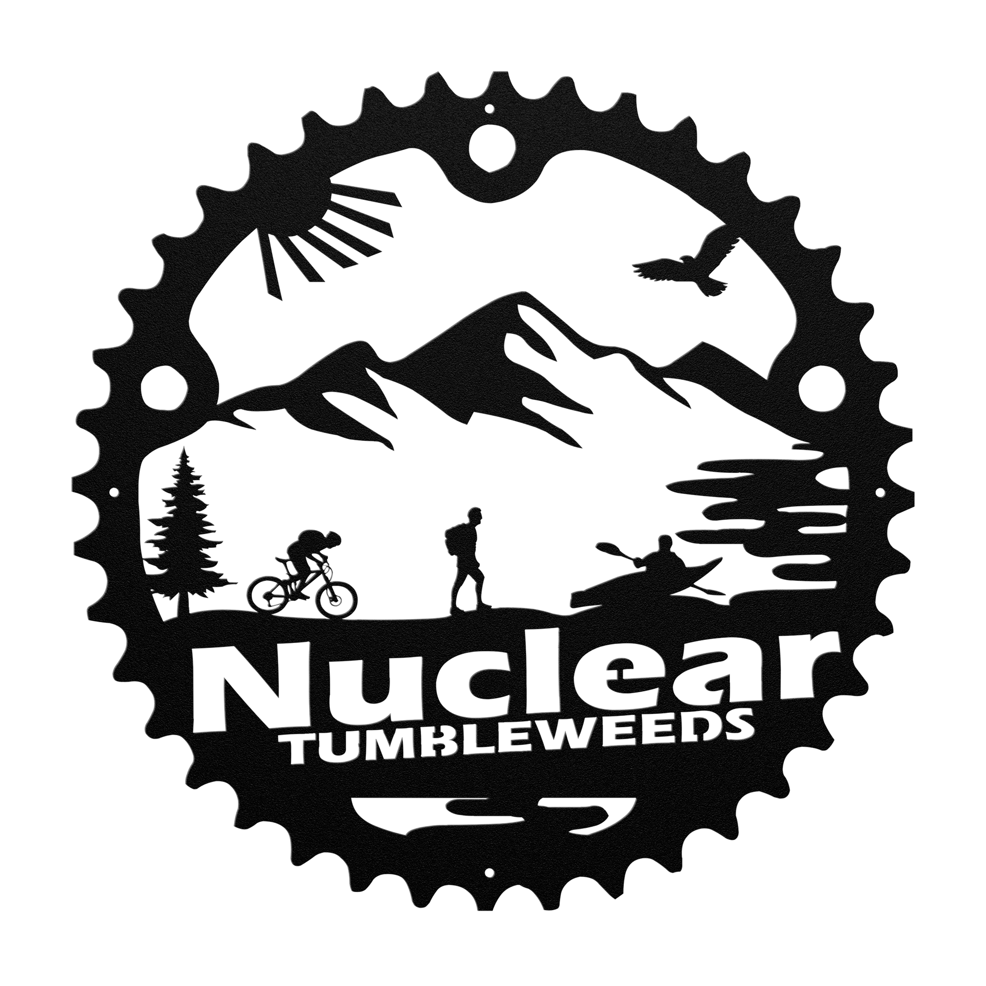 Custom Adventure Racing Chainring Metal Sign With Male Hiker, Personalized Adventure Race Gift, Metal Adventure Wall Art, Home Decor Black