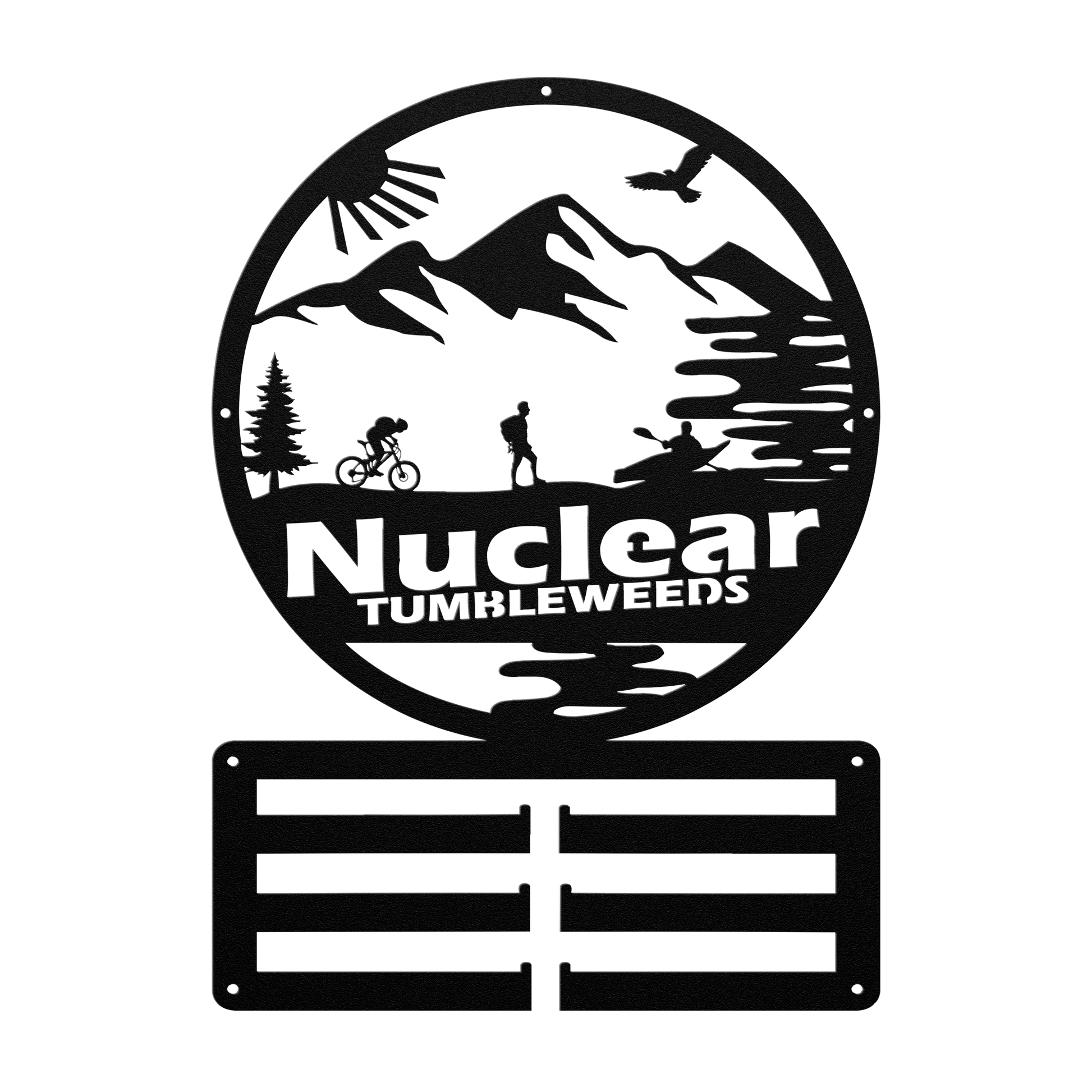 Custom Adventure Racing Medal Hanger With Male Hiker, Personalized Adventure Race Gift, Metal Adventure Wall Art, Home Decor Black
