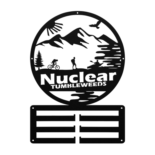 Custom Adventure Racing Medal Hanger With Male Hiker, Personalized Adventure Race Gift, Metal Adventure Wall Art, Home Decor Black
