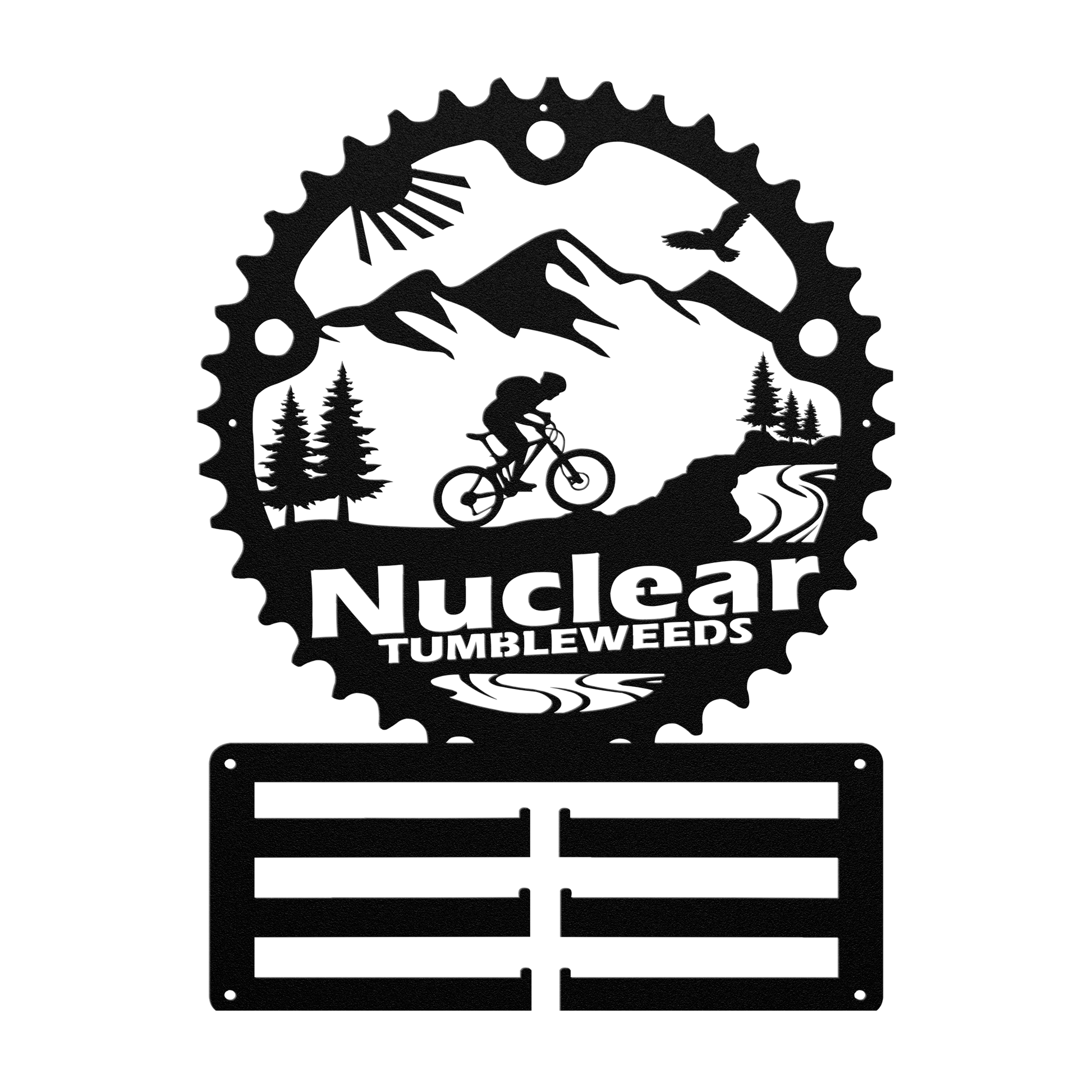 Custom Mountain Biker Chainring Metal Bike Decor Medal Hanger, Personalized Mountain Biker Gift, Metal Bike Wall Art, Home Decor Black