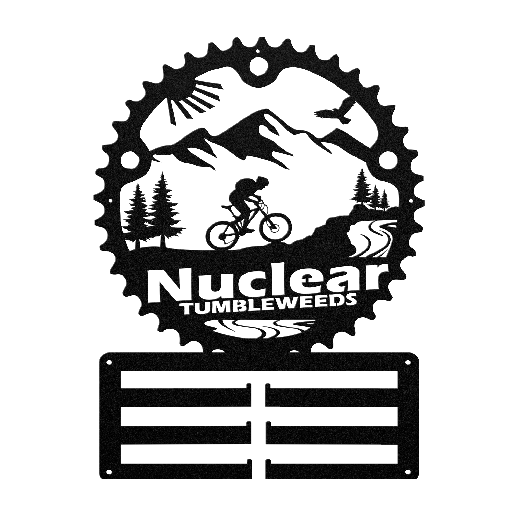 Custom Mountain Biker Chainring Metal Bike Decor Medal Hanger, Personalized Mountain Biker Gift, Metal Bike Wall Art, Home Decor Black