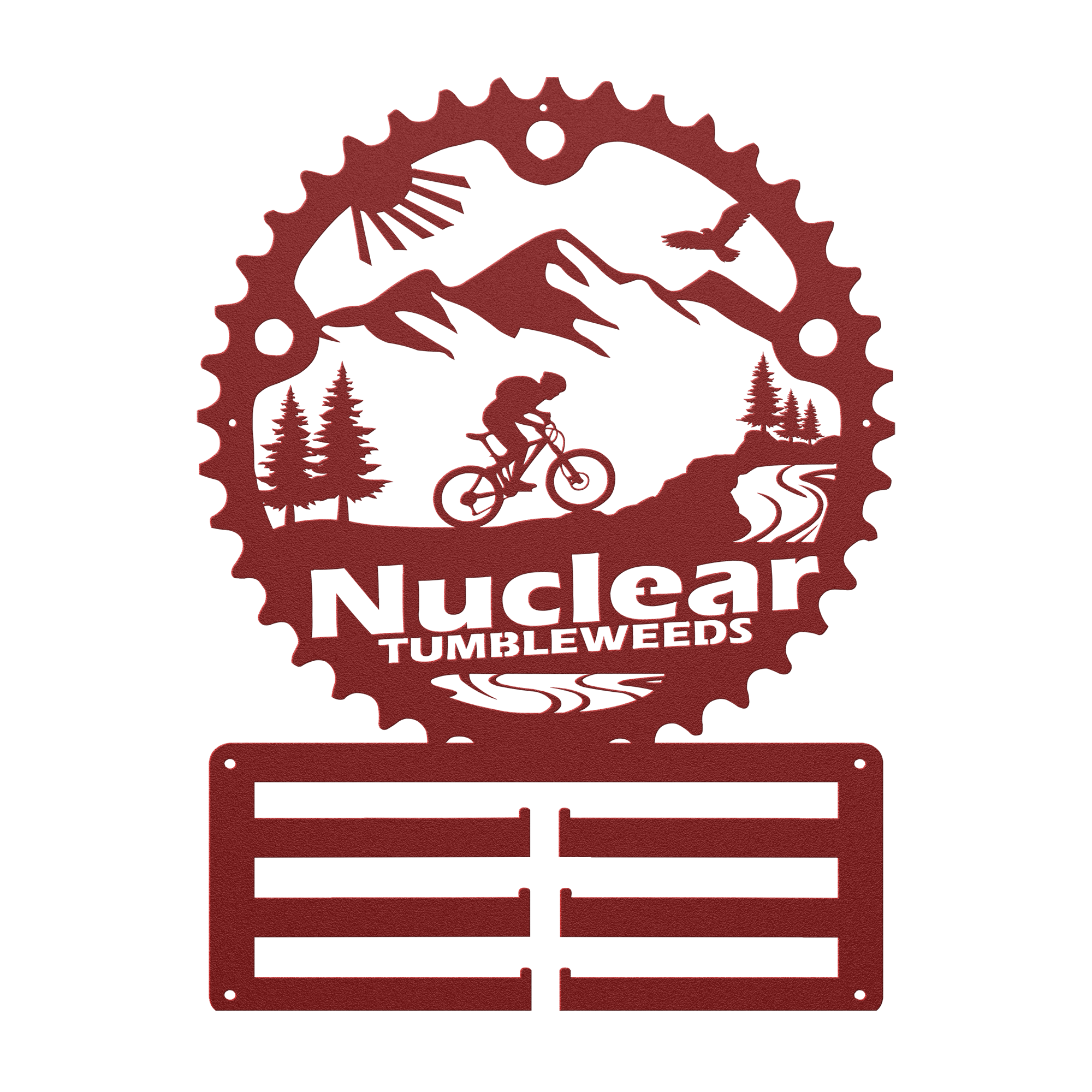 Custom Mountain Biker Chainring Metal Bike Decor Medal Hanger, Personalized Mountain Biker Gift, Metal Bike Wall Art, Home Decor Red