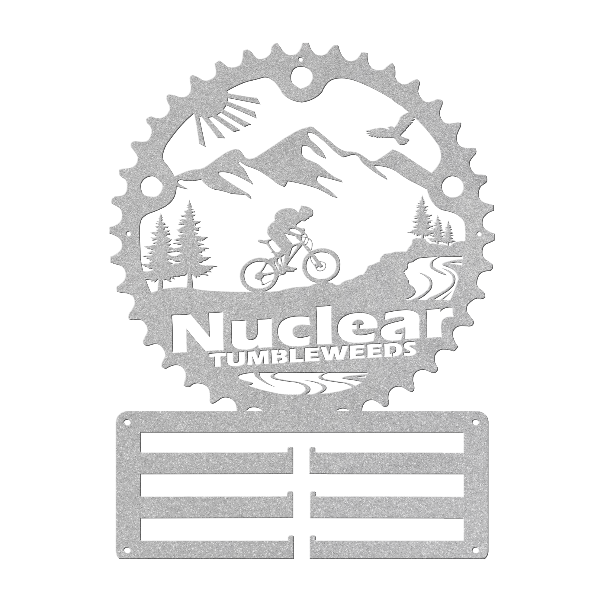 Custom Mountain Biker Chainring Metal Bike Decor Medal Hanger, Personalized Mountain Biker Gift, Metal Bike Wall Art, Home Decor Silver