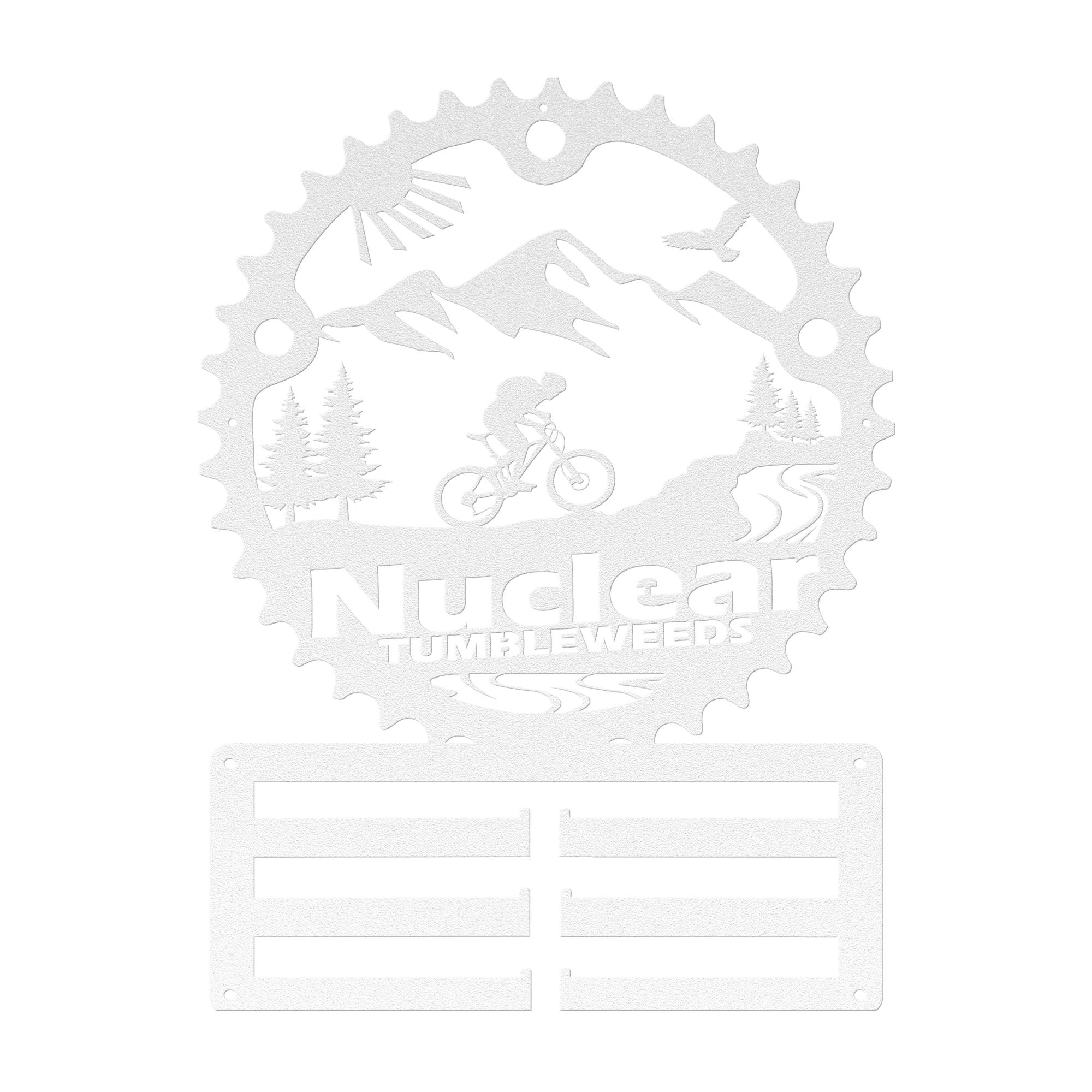 Custom Mountain Biker Chainring Metal Bike Decor Medal Hanger, Personalized Mountain Biker Gift, Metal Bike Wall Art, Home Decor White