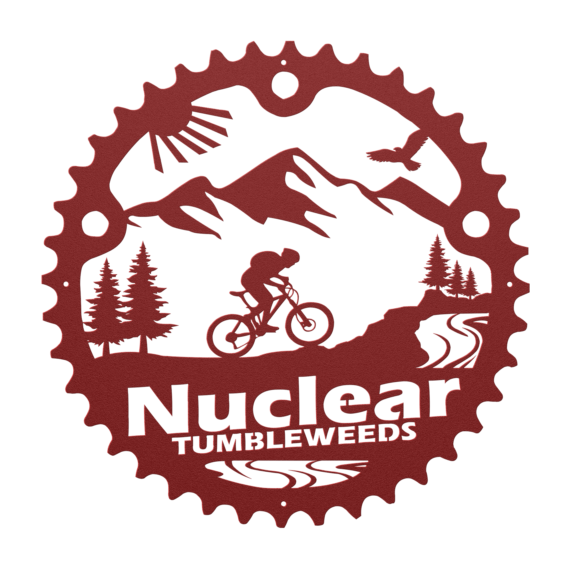 Custom Mountain Biker Chainring Metal Bike Decor, Personalized Mountain Biker Gift, Metal Bike Wall Art, Home Decor Red