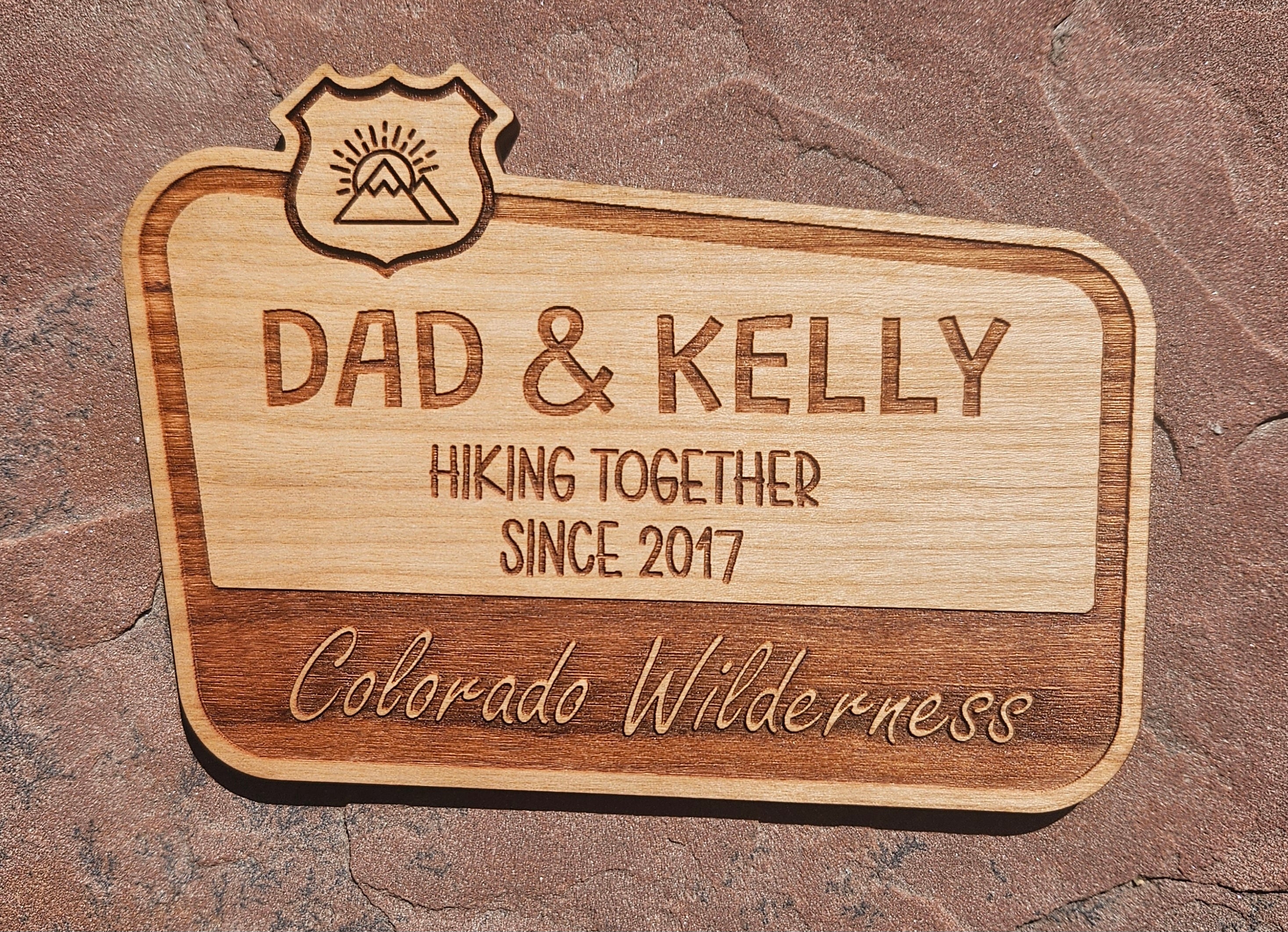 Personalized Team or Couple Adventuring Wood Fridge Magnet With Road Sign Icon Options