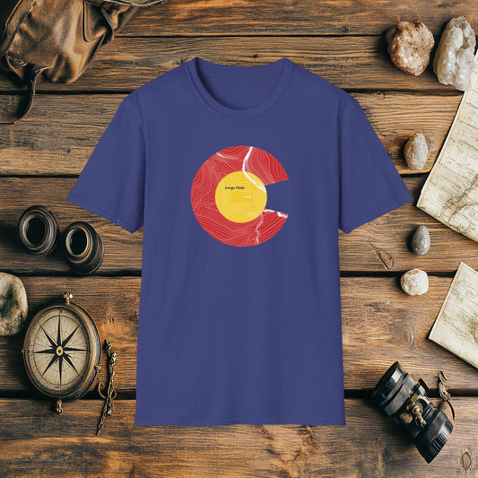 Longs Peak Colorado Flag 14er Topo Map T-Shirt, Mountain Summit, Climb Colorado, Adventure Gift