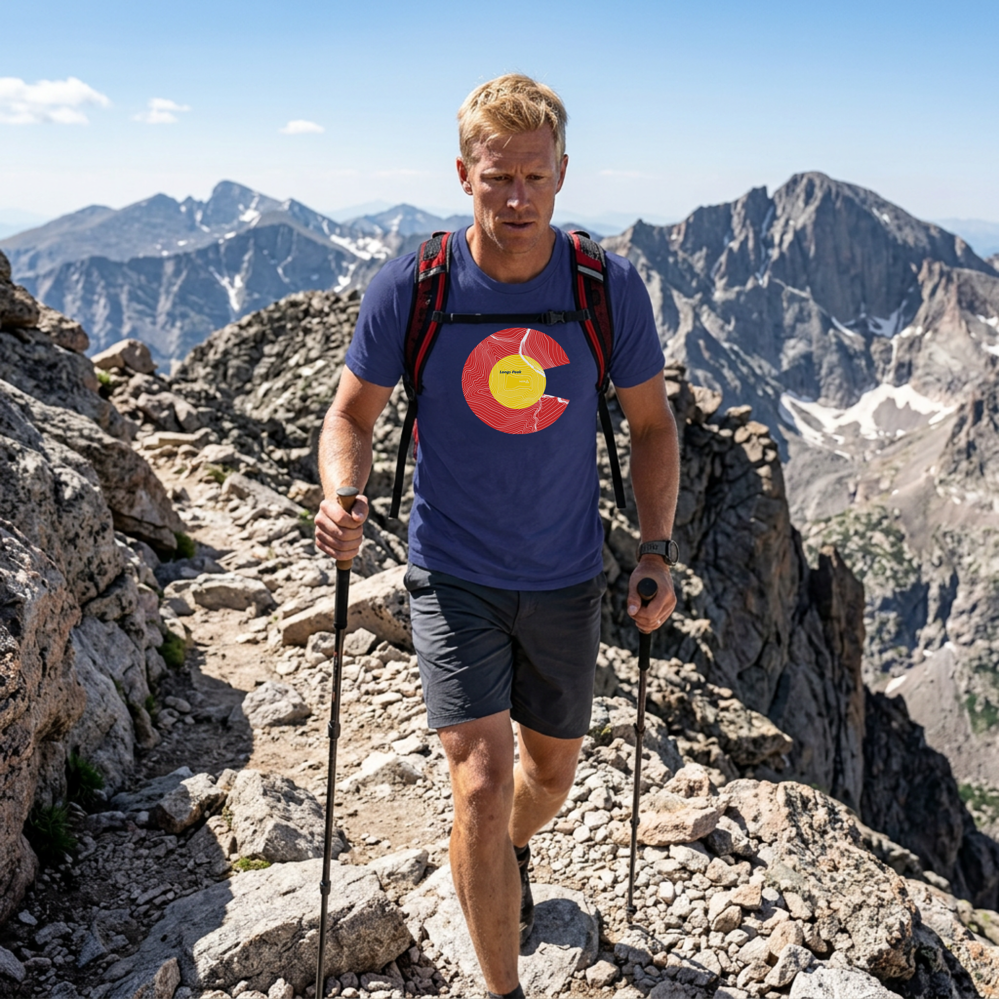 Longs Peak Colorado Flag 14er Topo Map T-Shirt, Mountain Summit, Climb Colorado, Adventure Gift