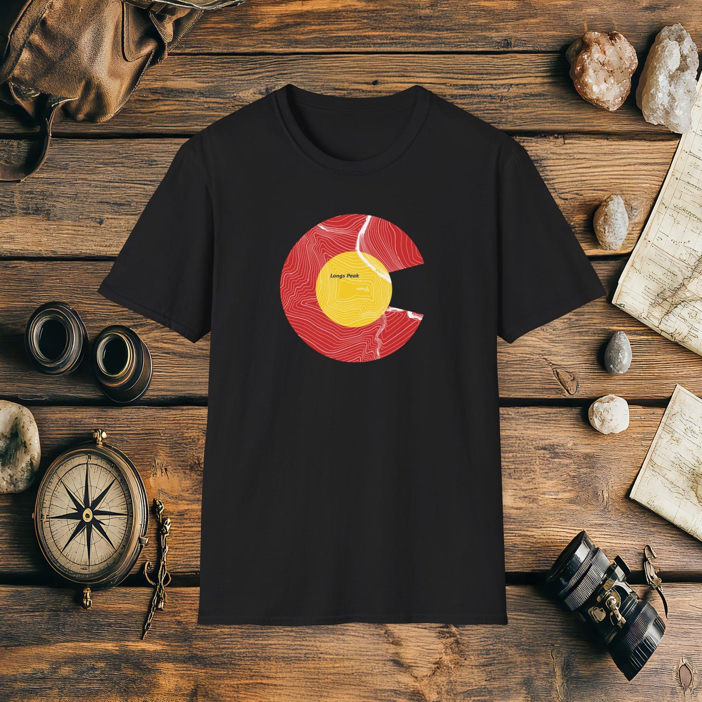 Longs Peak Colorado Flag 14er Topo Map T-Shirt, Mountain Summit, Climb Colorado, Adventure Gift