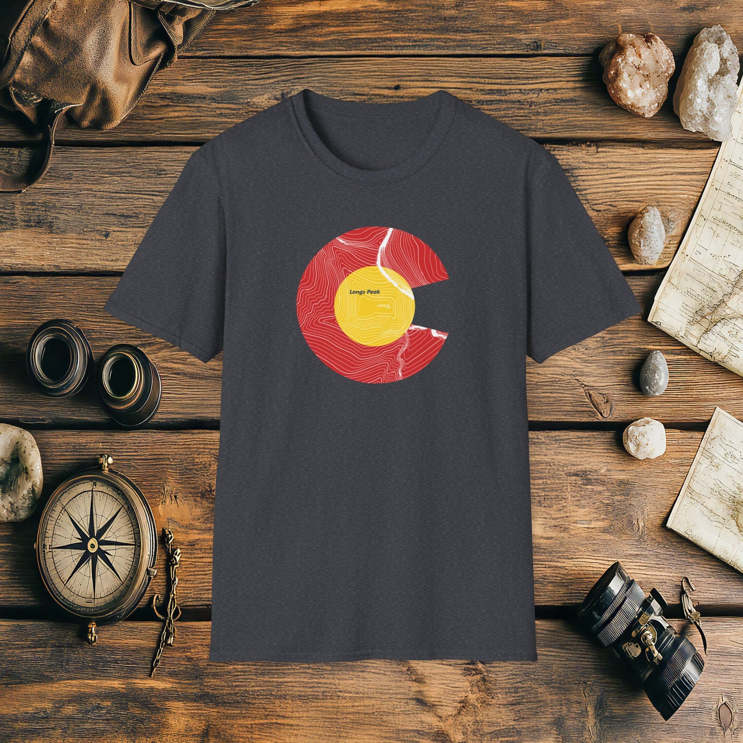 Longs Peak Colorado Flag 14er Topo Map T-Shirt, Mountain Summit, Climb Colorado, Adventure Gift