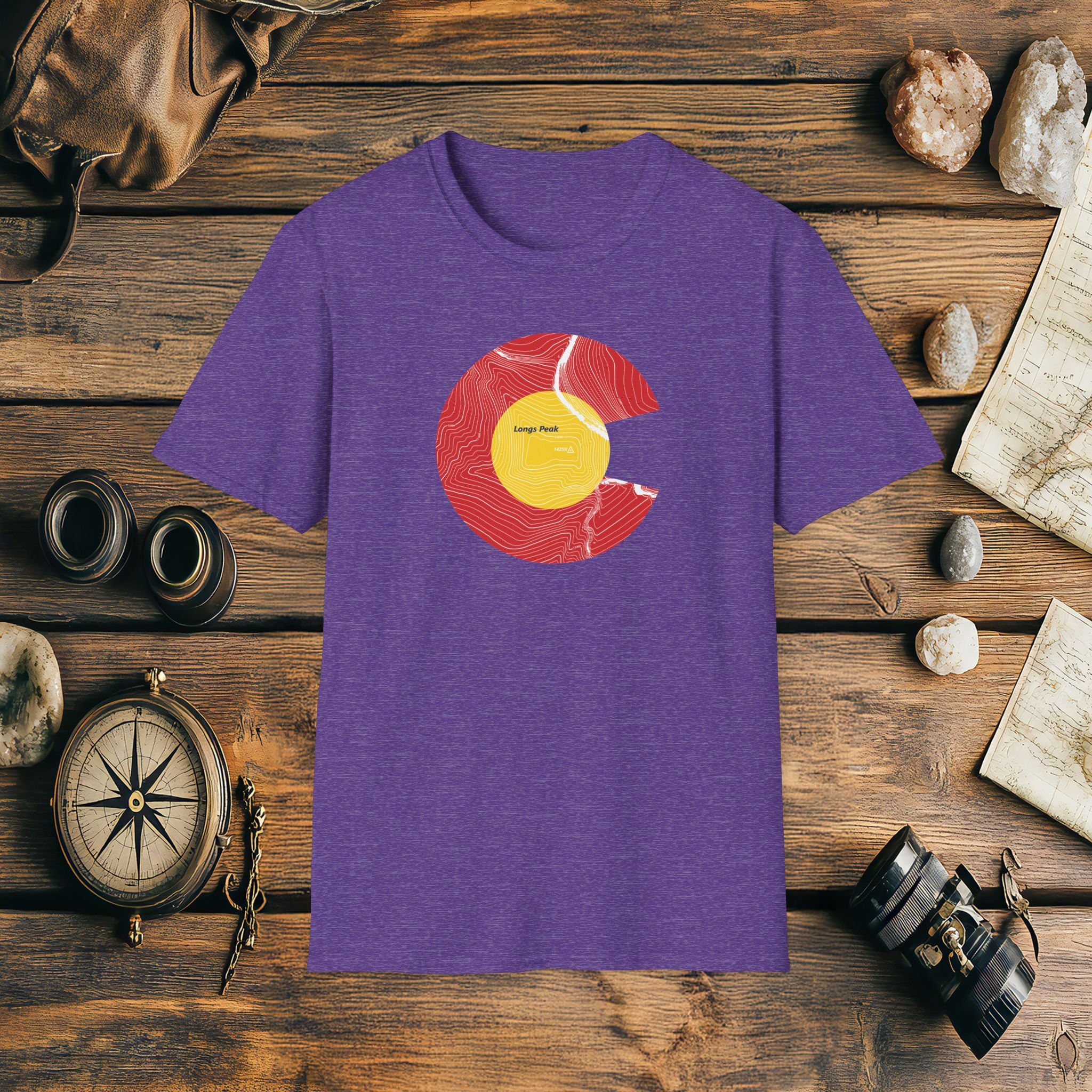 Longs Peak Colorado Flag 14er Topo Map T-Shirt, Mountain Summit, Climb Colorado, Adventure Gift