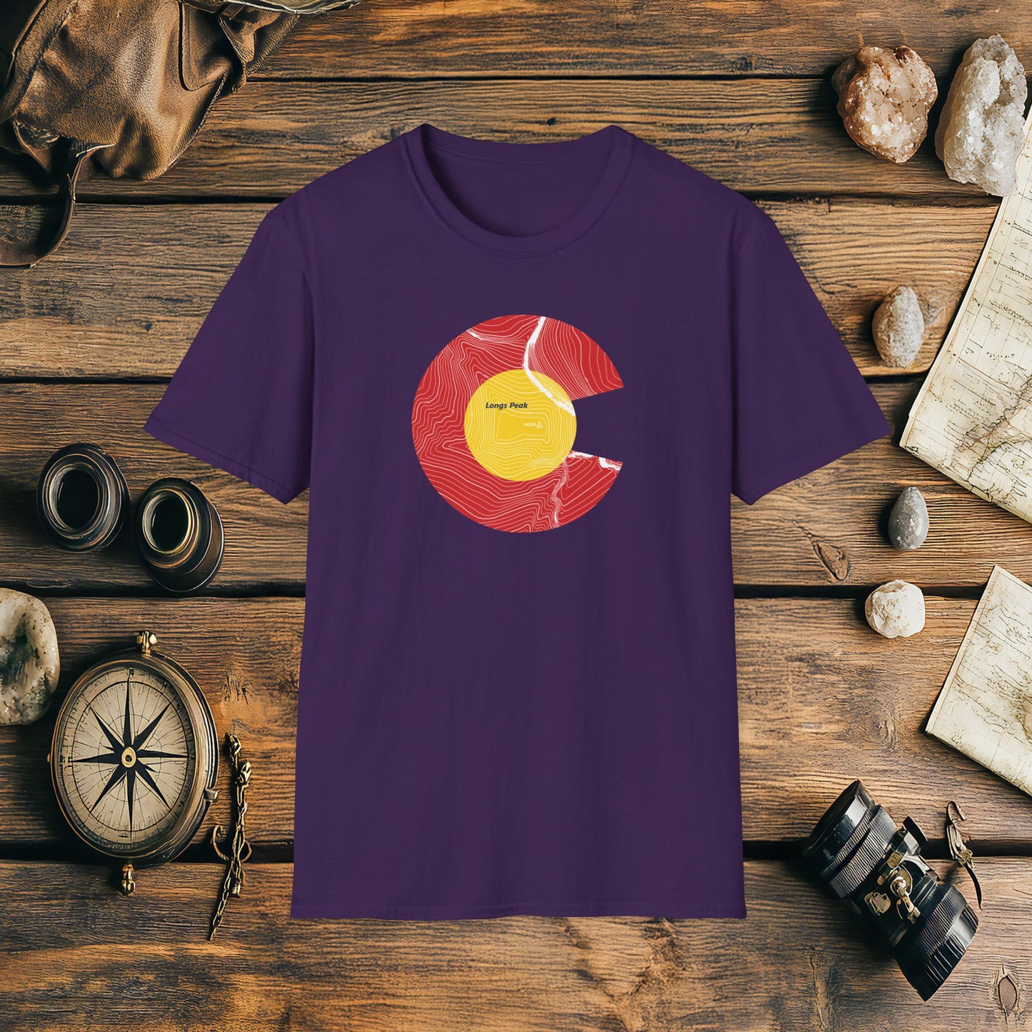 Longs Peak Colorado Flag 14er Topo Map T-Shirt, Mountain Summit, Climb Colorado, Adventure Gift