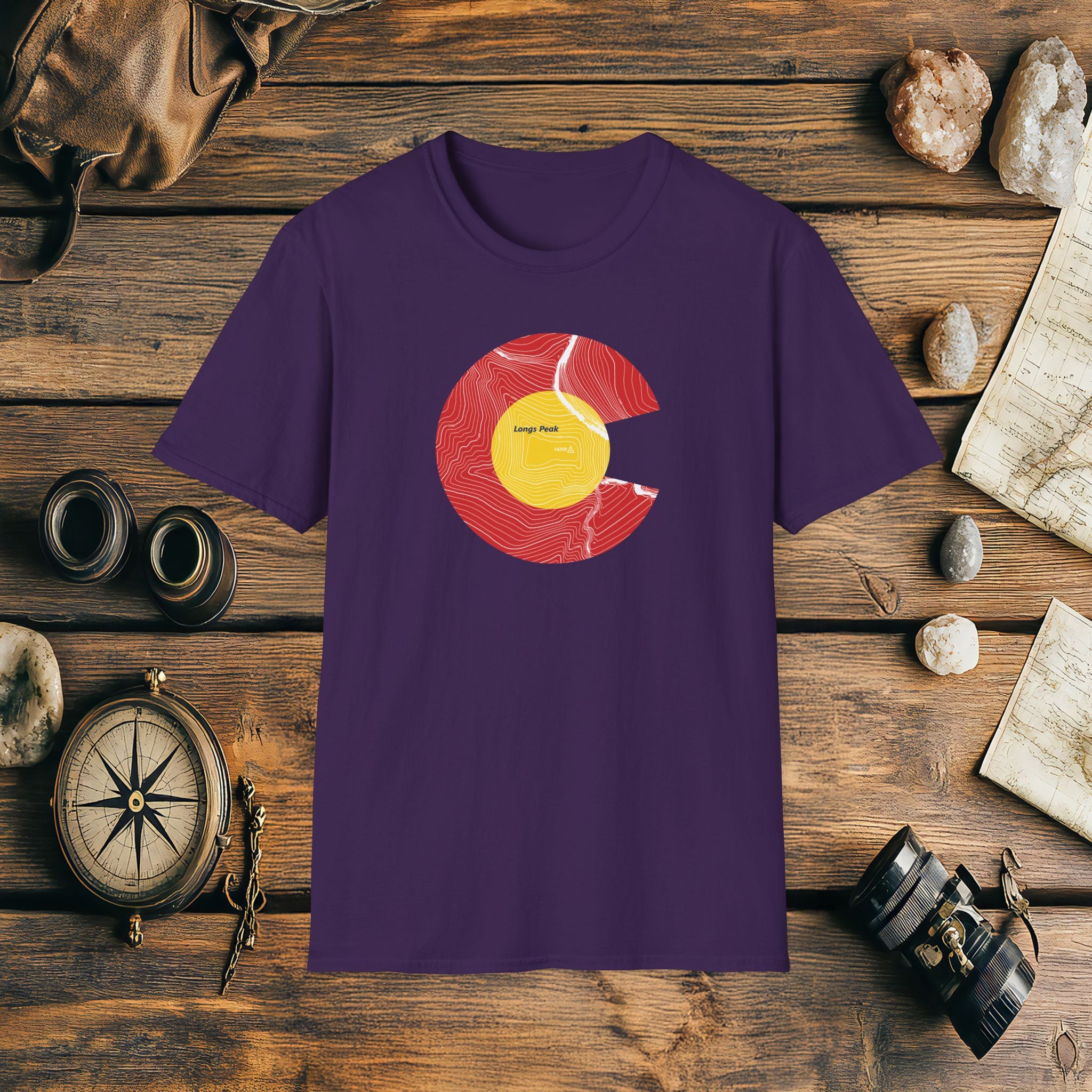 Longs Peak Colorado Flag 14er Topo Map T-Shirt, Mountain Summit, Climb Colorado, Adventure Gift