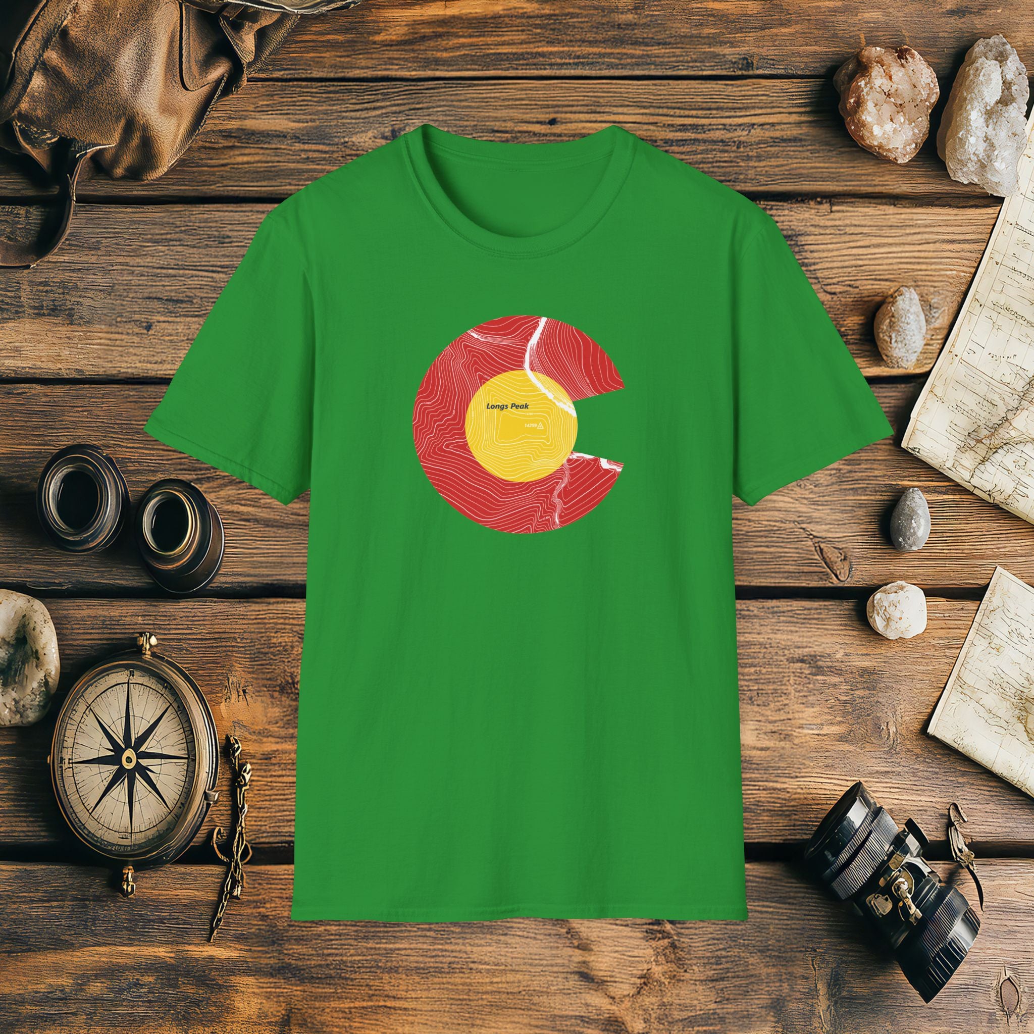 Longs Peak Colorado Flag 14er Topo Map T-Shirt, Mountain Summit, Climb Colorado, Adventure Gift