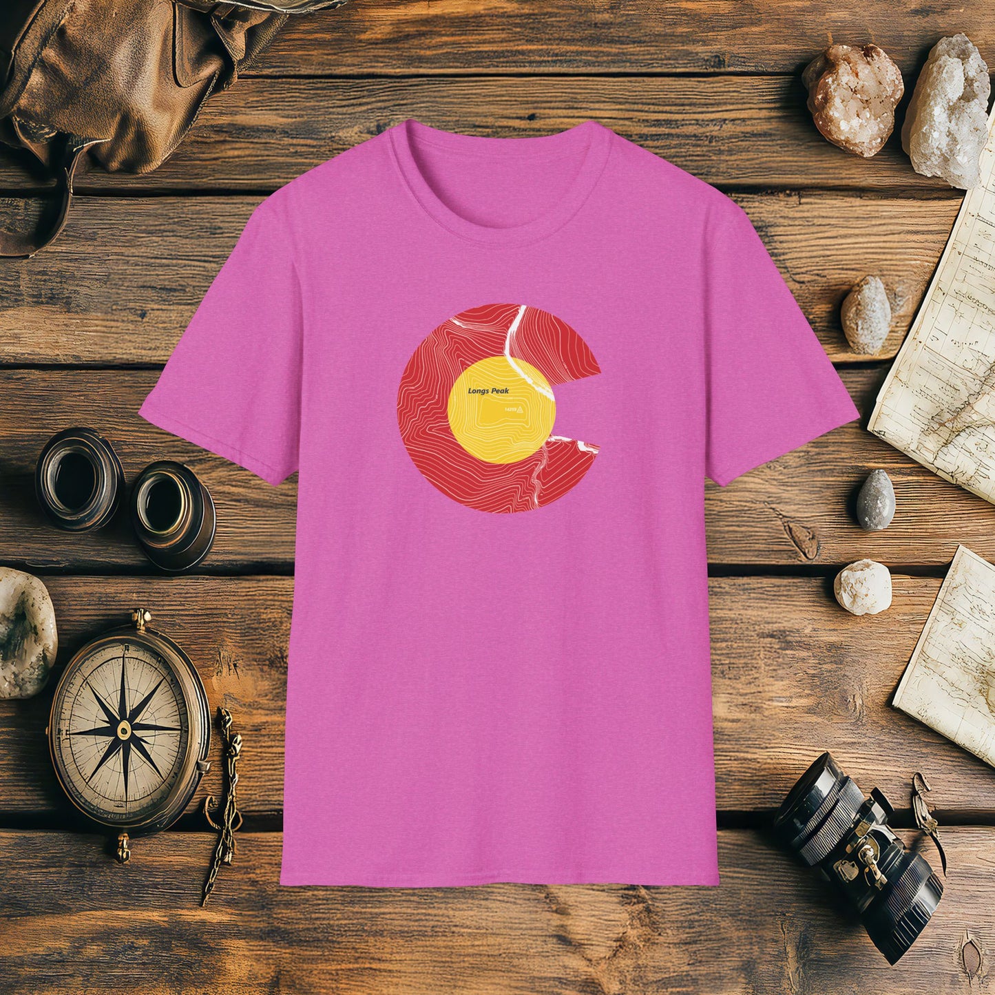 Longs Peak Colorado Flag 14er Topo Map T-Shirt, Mountain Summit, Climb Colorado, Adventure Gift