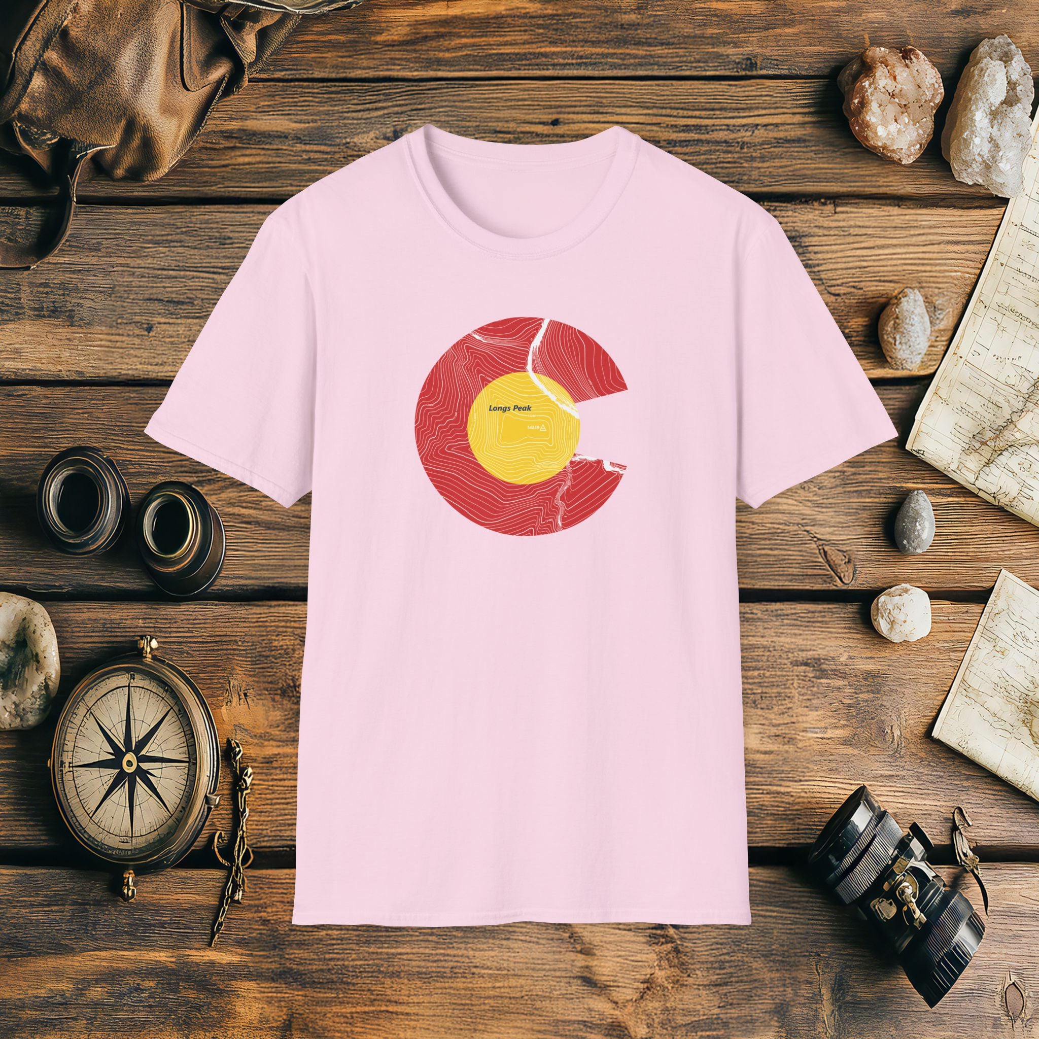 Longs Peak Colorado Flag 14er Topo Map T-Shirt, Mountain Summit, Climb Colorado, Adventure Gift