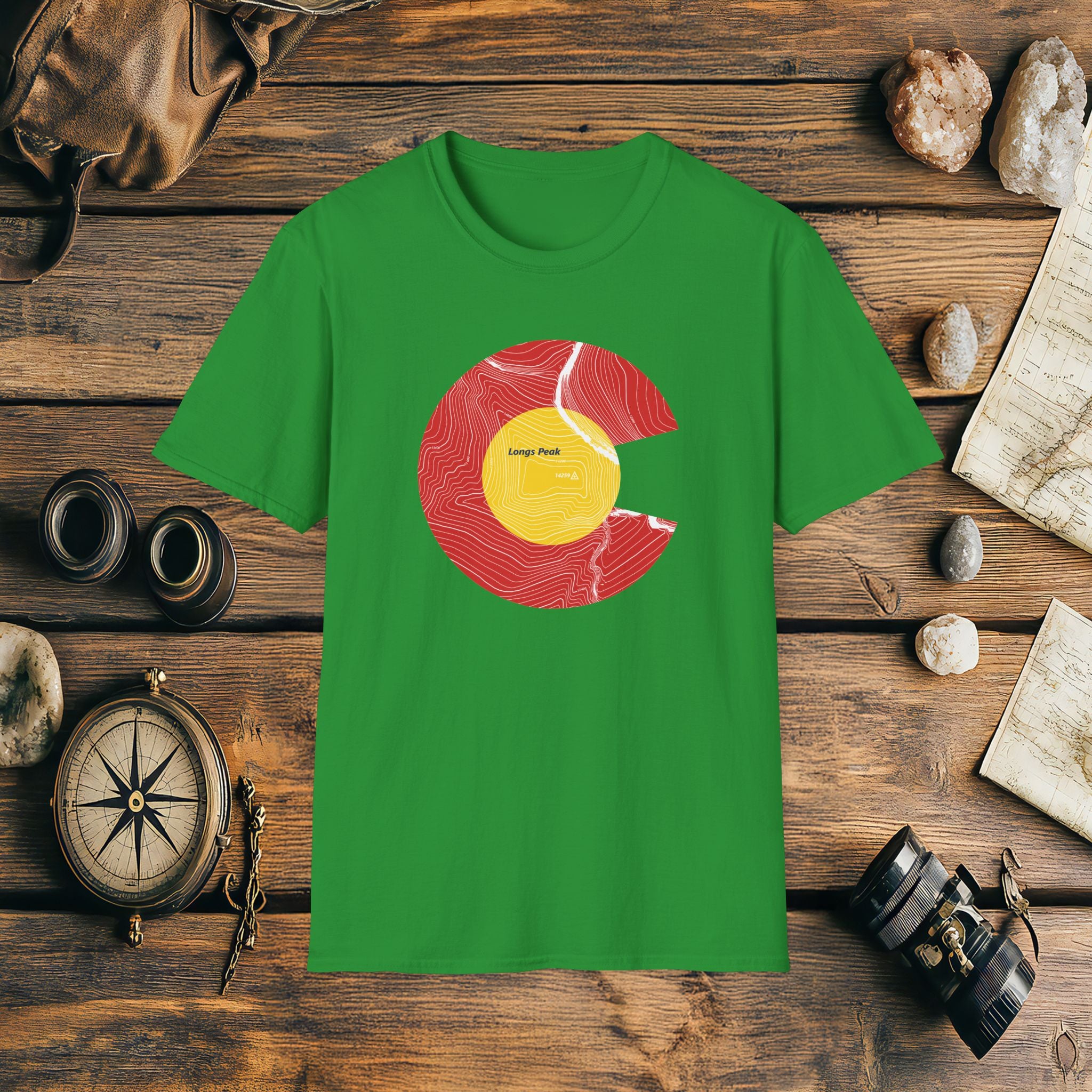 Longs Peak Colorado Flag 14er Topo Map T-Shirt, Mountain Summit, Climb Colorado, Adventure Gift
