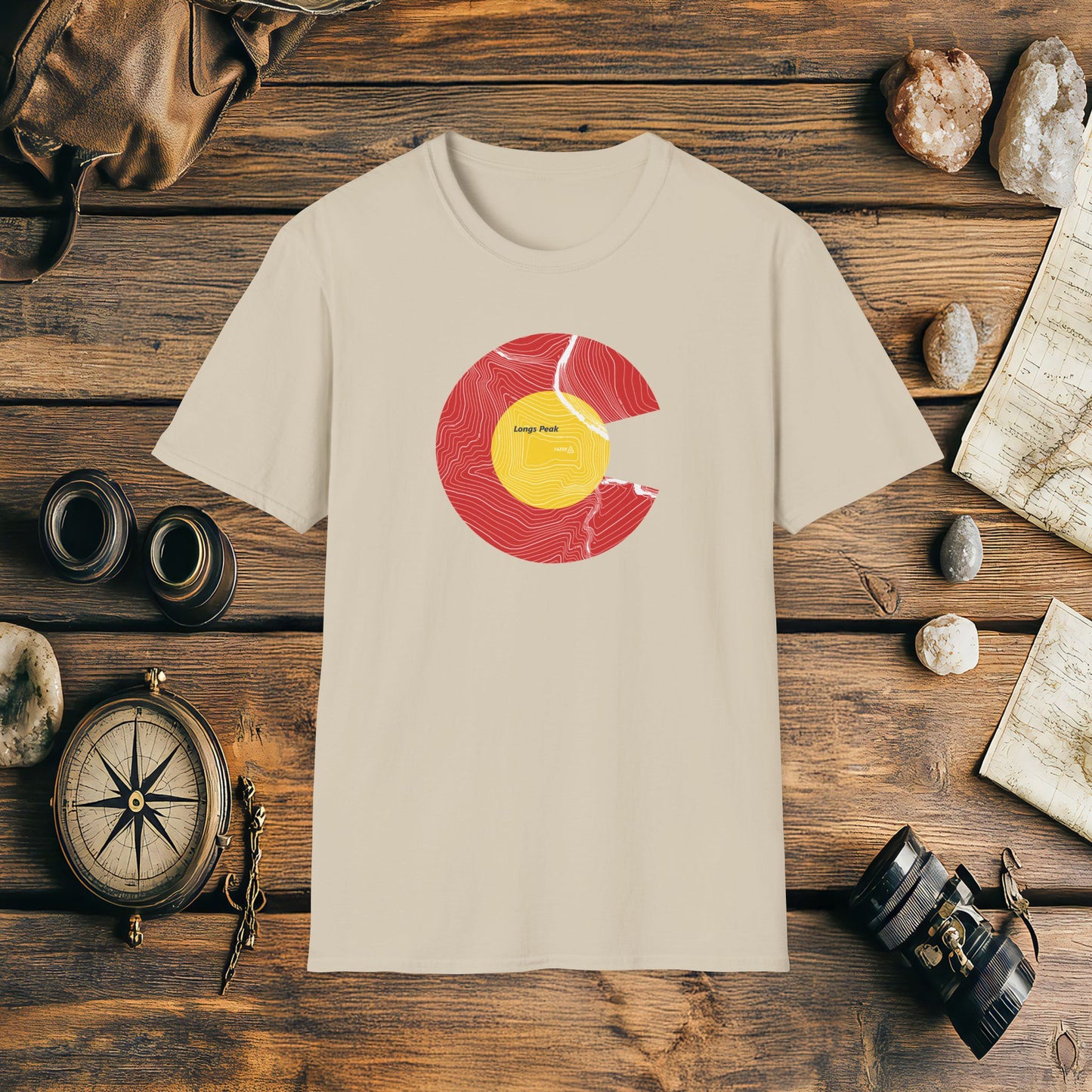 Longs Peak Colorado Flag 14er Topo Map T-Shirt, Mountain Summit, Climb Colorado, Adventure Gift