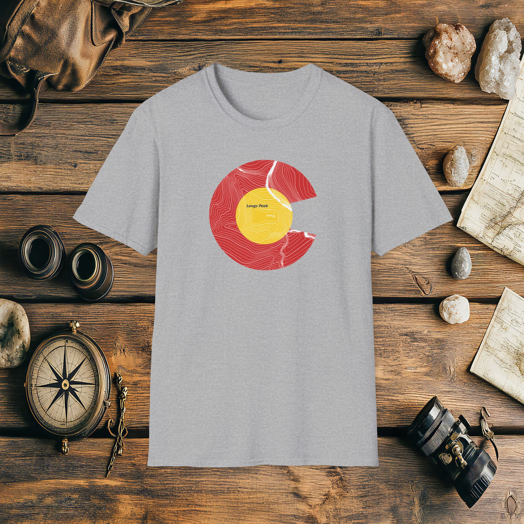 Longs Peak Colorado Flag 14er Topo Map T-Shirt, Mountain Summit, Climb Colorado, Adventure Gift
