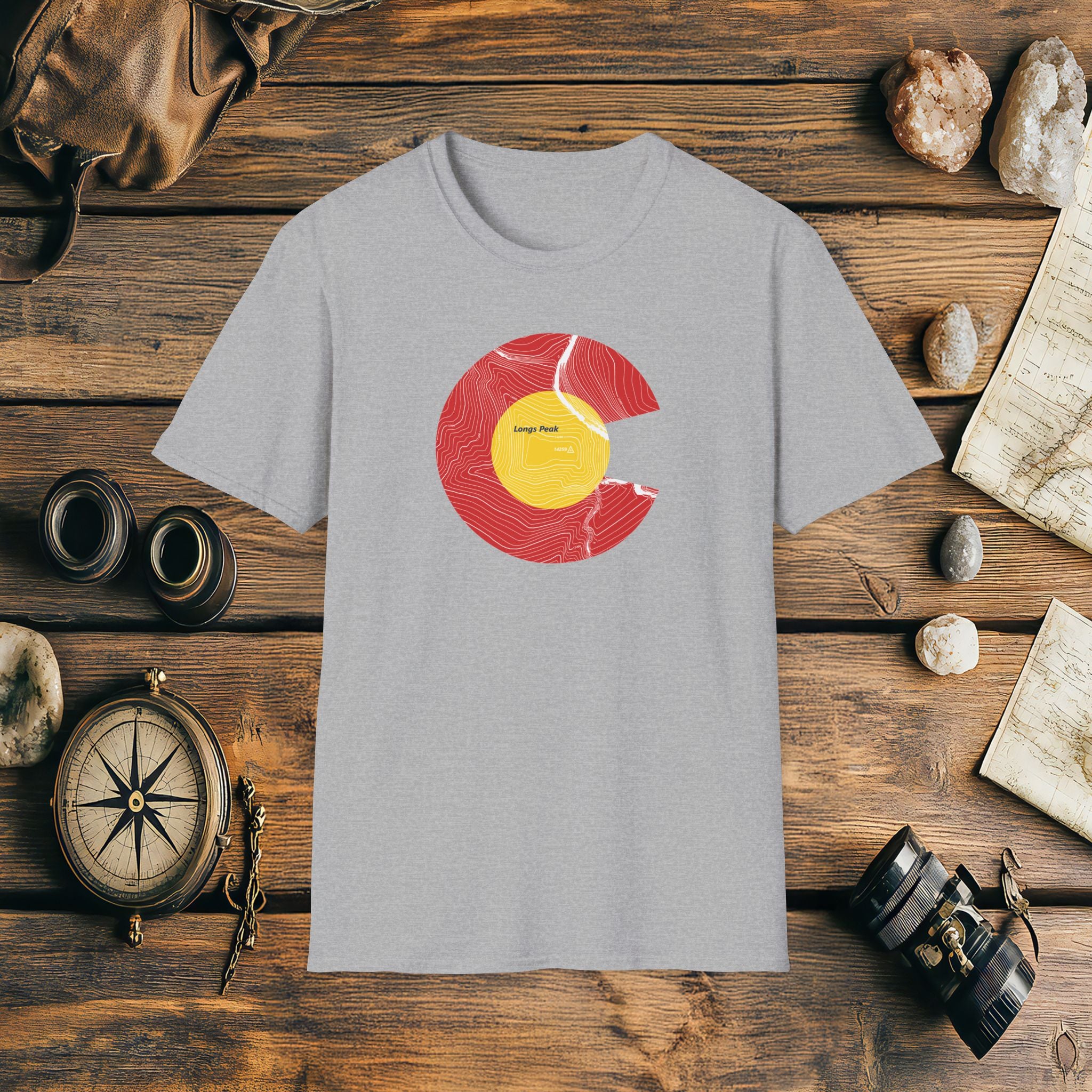 Longs Peak Colorado Flag 14er Topo Map T-Shirt, Mountain Summit, Climb Colorado, Adventure Gift