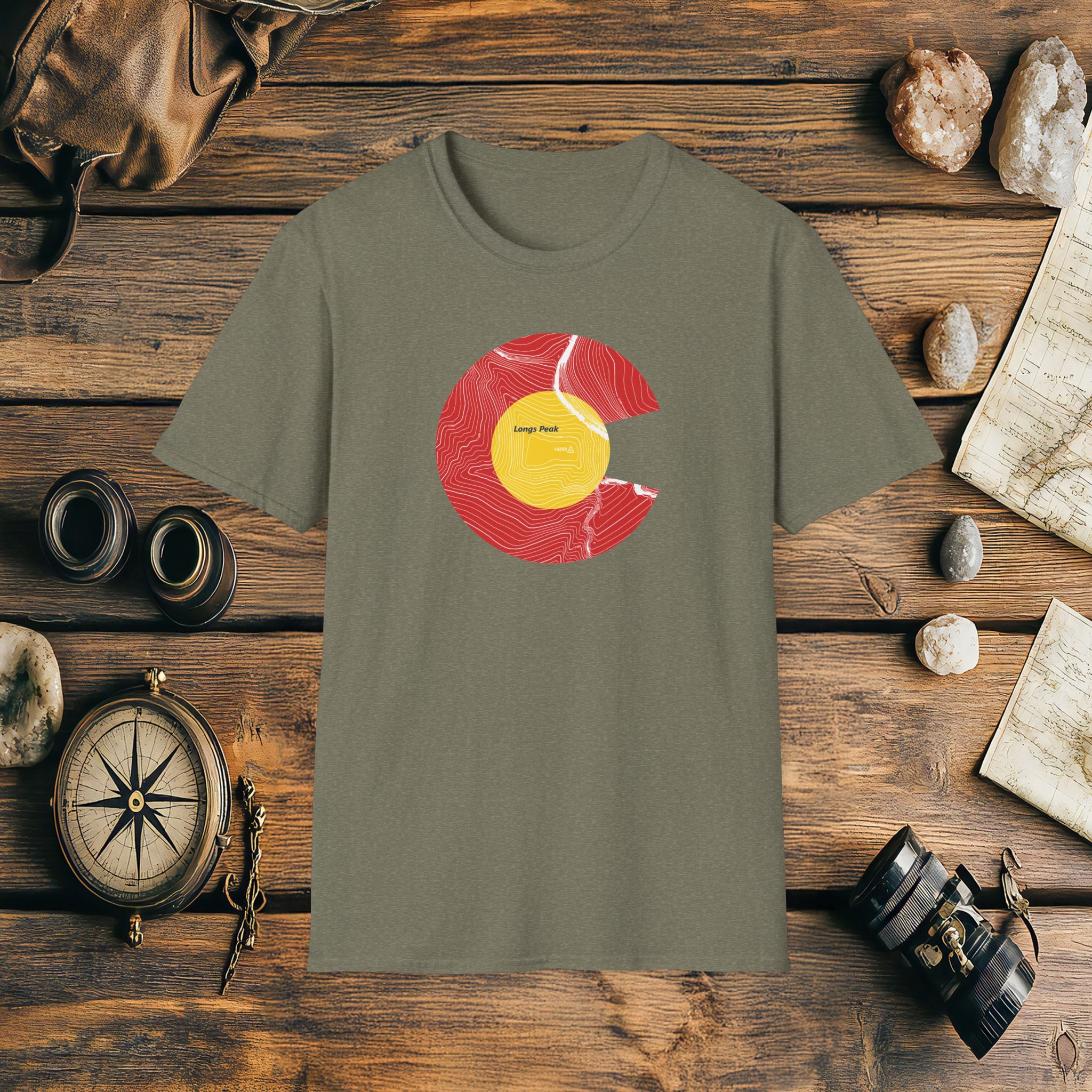 Longs Peak Colorado Flag 14er Topo Map T-Shirt, Mountain Summit, Climb Colorado, Adventure Gift