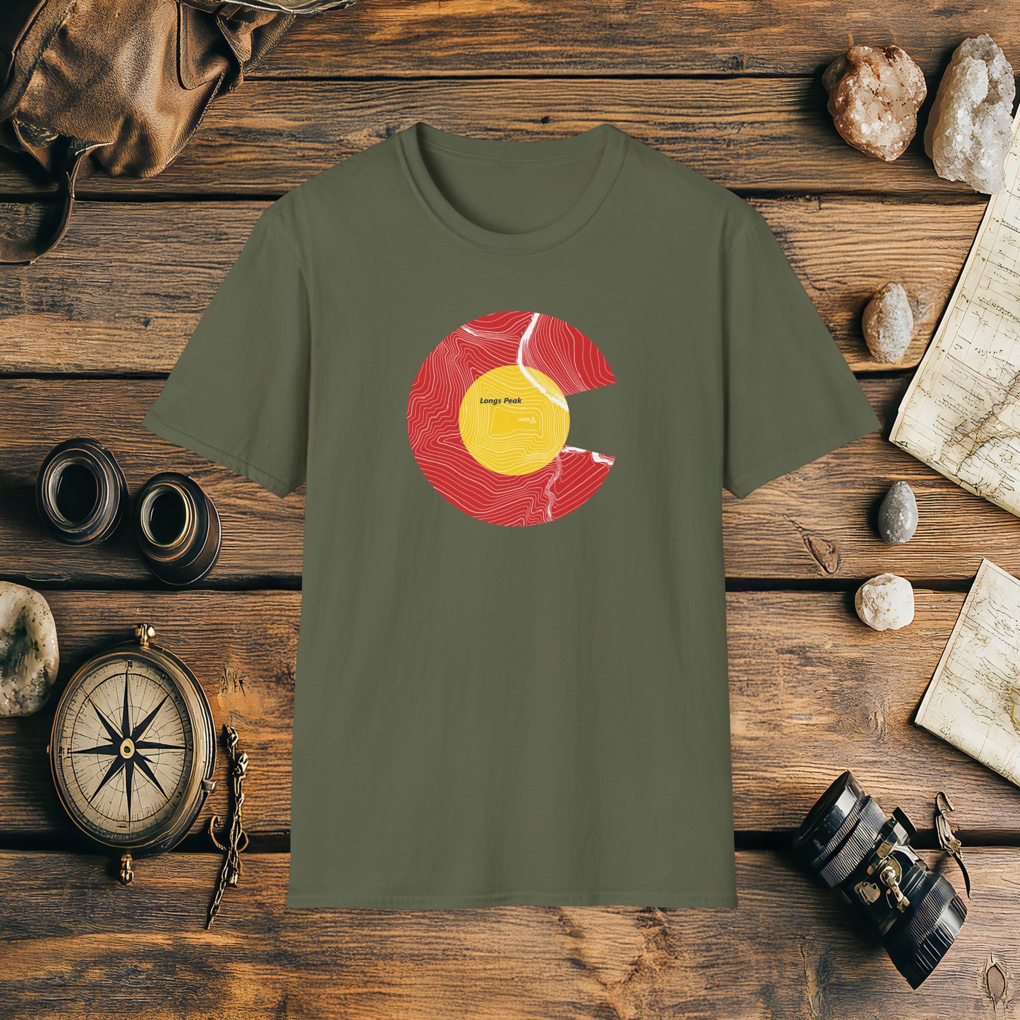 Longs Peak Colorado Flag 14er Topo Map T-Shirt, Mountain Summit, Climb Colorado, Adventure Gift