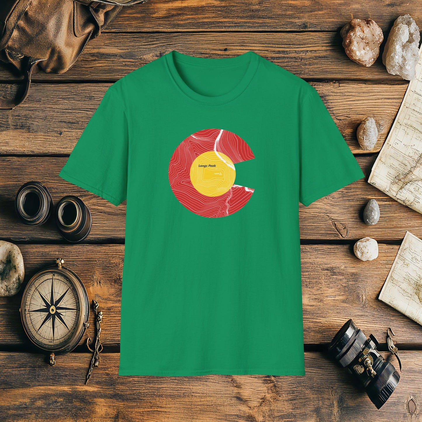 Longs Peak Colorado Flag 14er Topo Map T-Shirt, Mountain Summit, Climb Colorado, Adventure Gift
