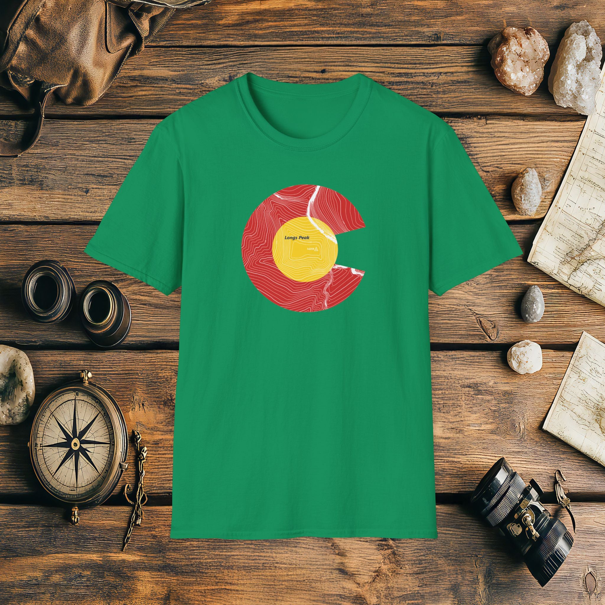 Longs Peak Colorado Flag 14er Topo Map T-Shirt, Mountain Summit, Climb Colorado, Adventure Gift