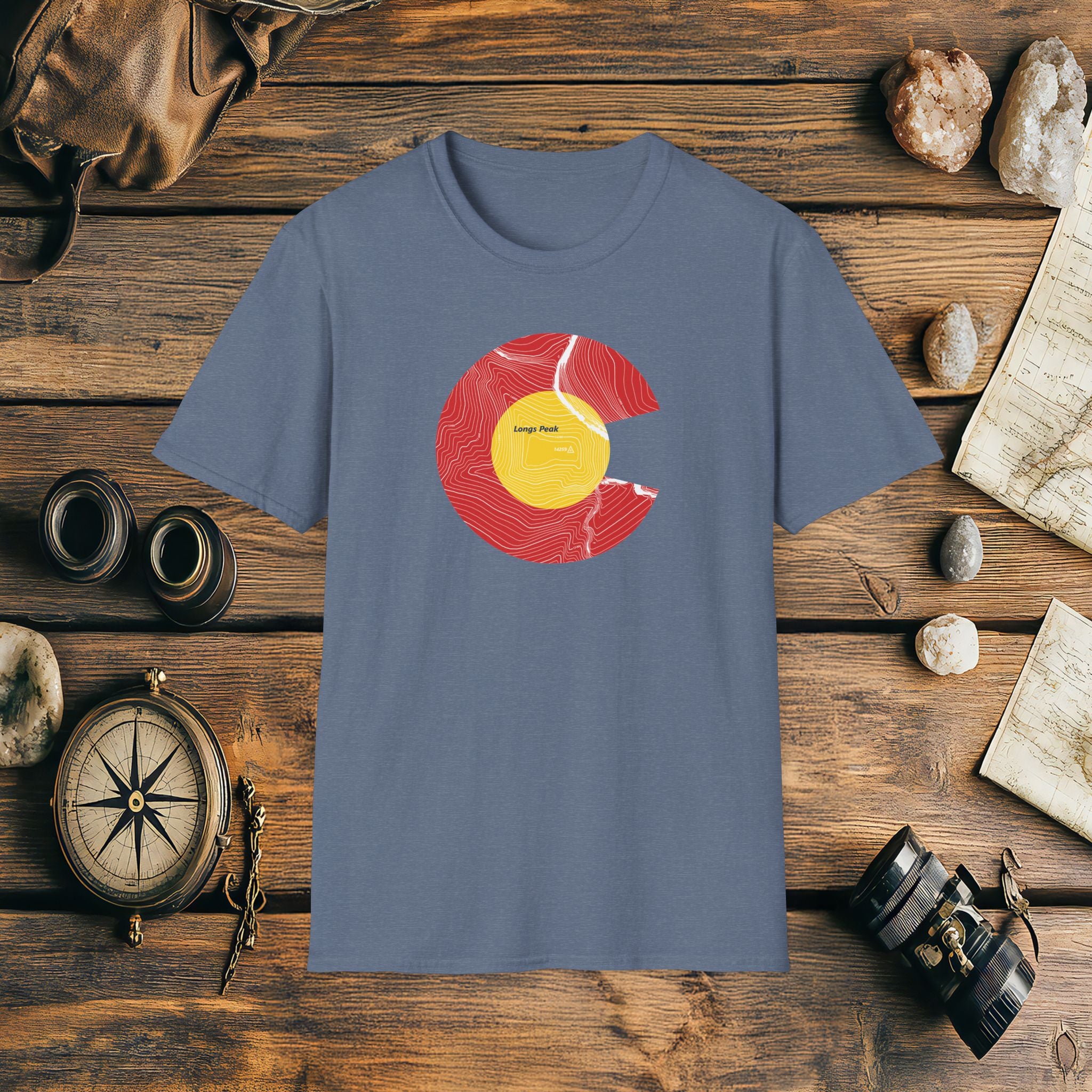 Longs Peak Colorado Flag 14er Topo Map T-Shirt, Mountain Summit, Climb Colorado, Adventure Gift