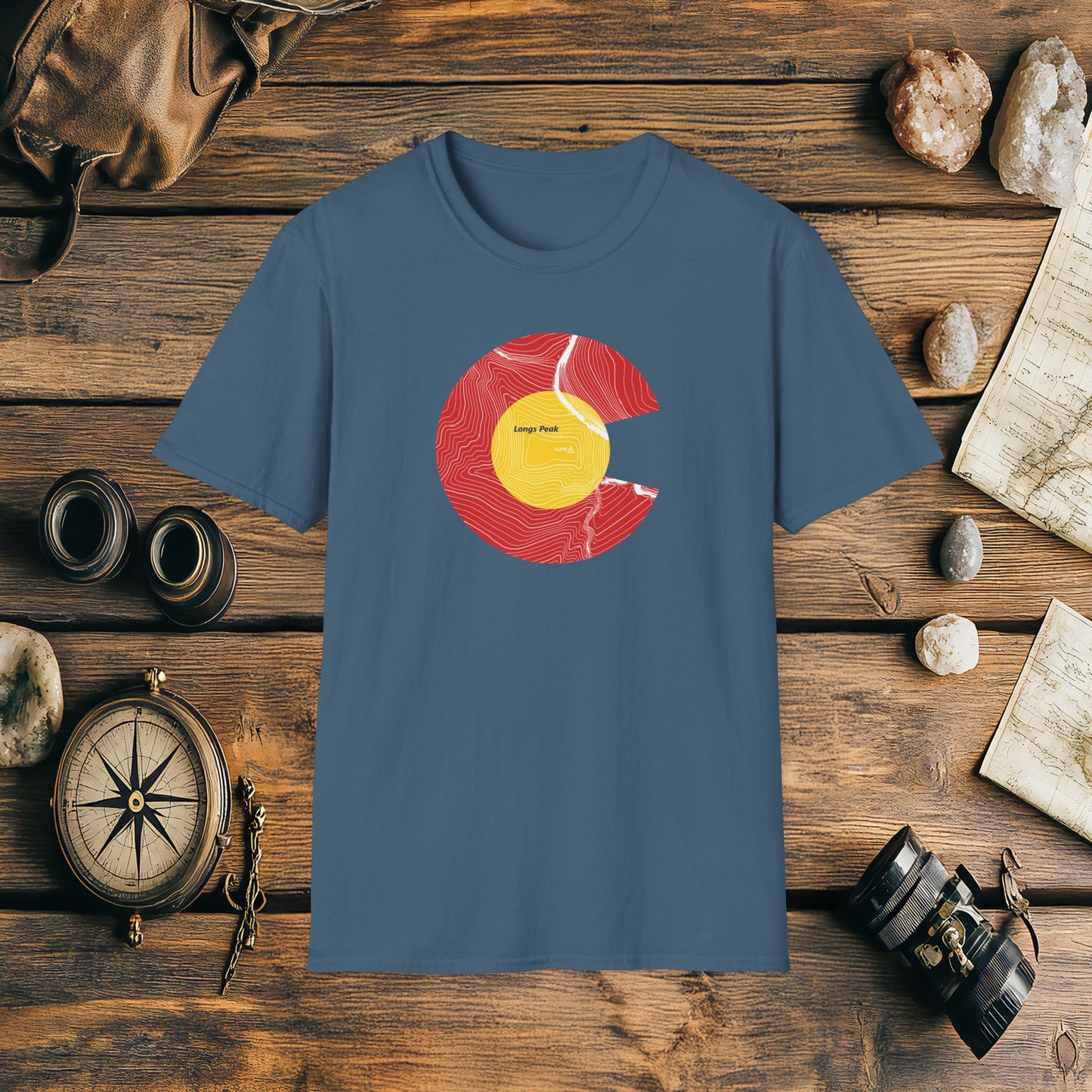 Longs Peak Colorado Flag 14er Topo Map T-Shirt, Mountain Summit, Climb Colorado, Adventure Gift