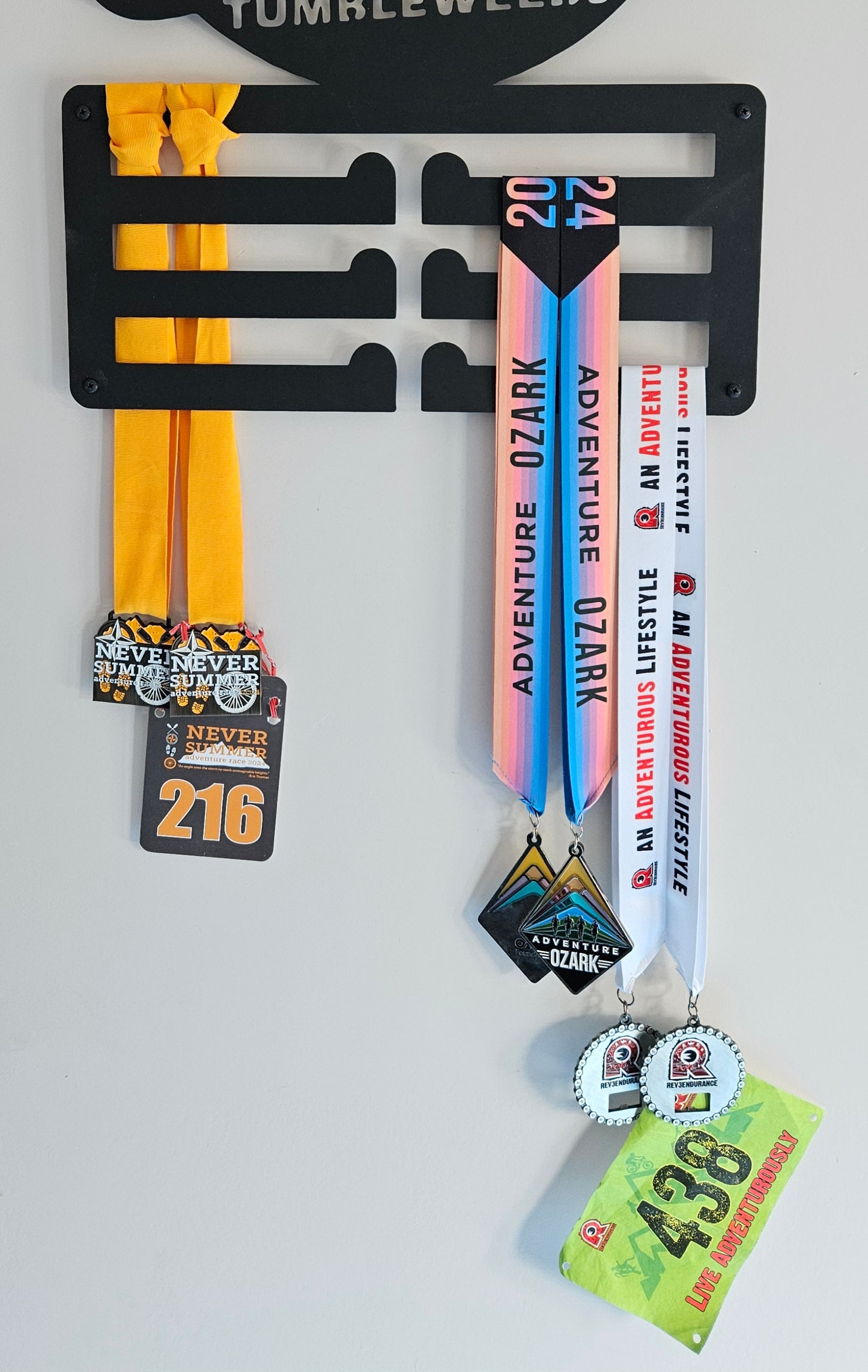 Custom Adventure Racing Medal Hanger With Female Runner, Personalized Adventure Race Gift, Metal Adventure Wall Art, Home Decor